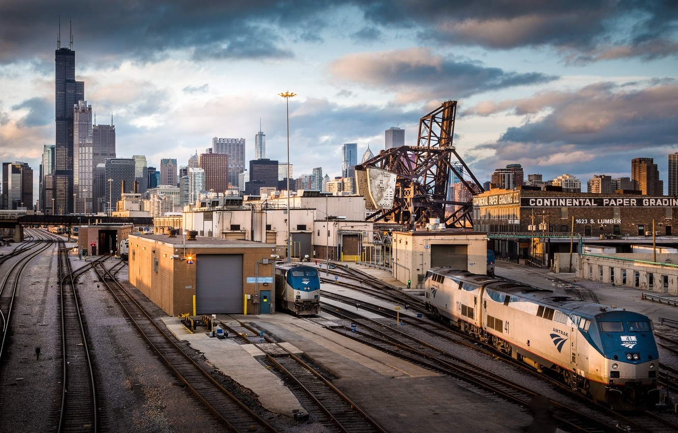 1340x850 Wallpaper Chicago, railroad, trains, USA, skyscrapers, transport hub image for desktop, section город, Desktop