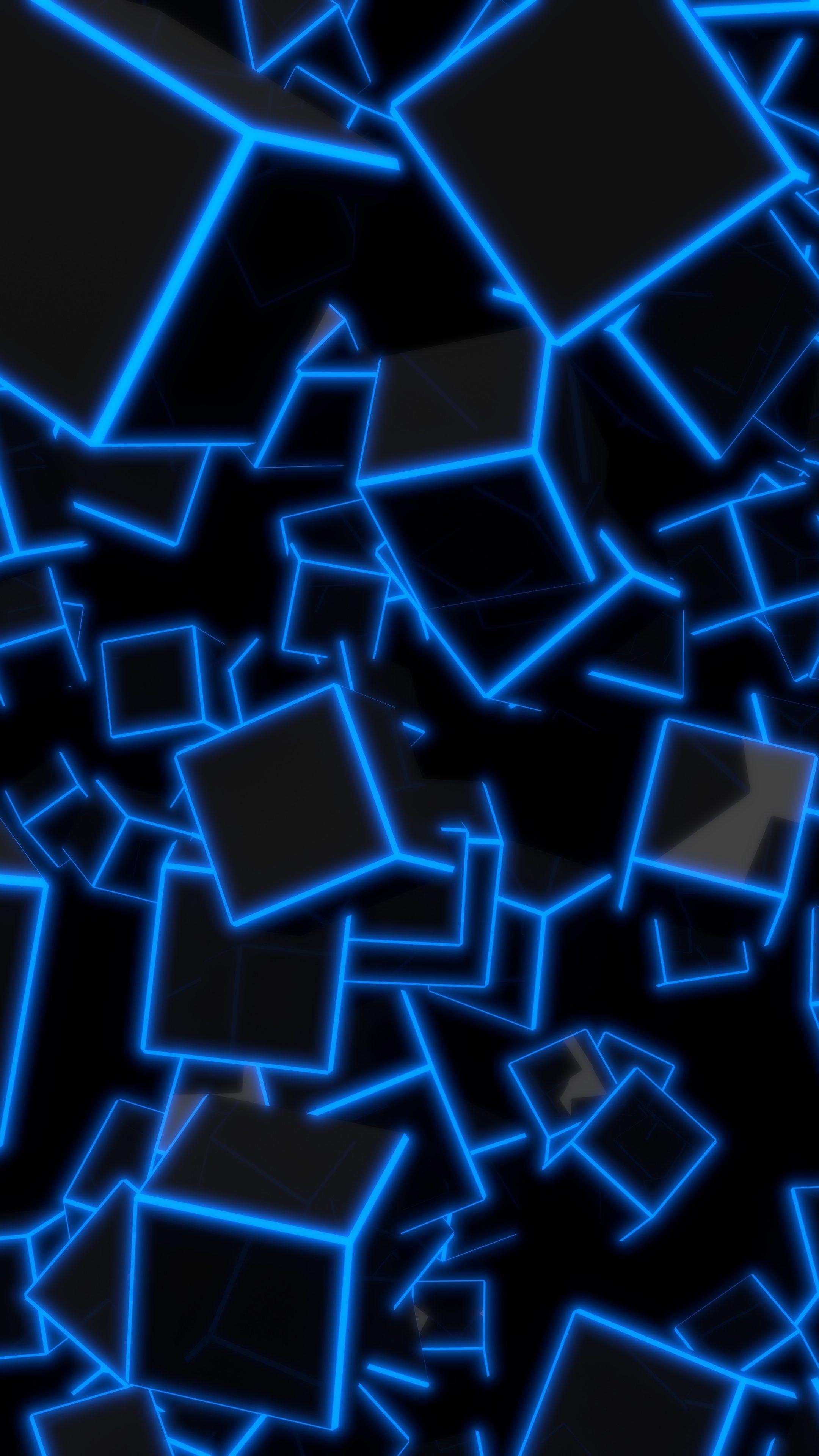 2160x3840 3D Blue Neon Cubes 8K UHD Wallpaper, Phone