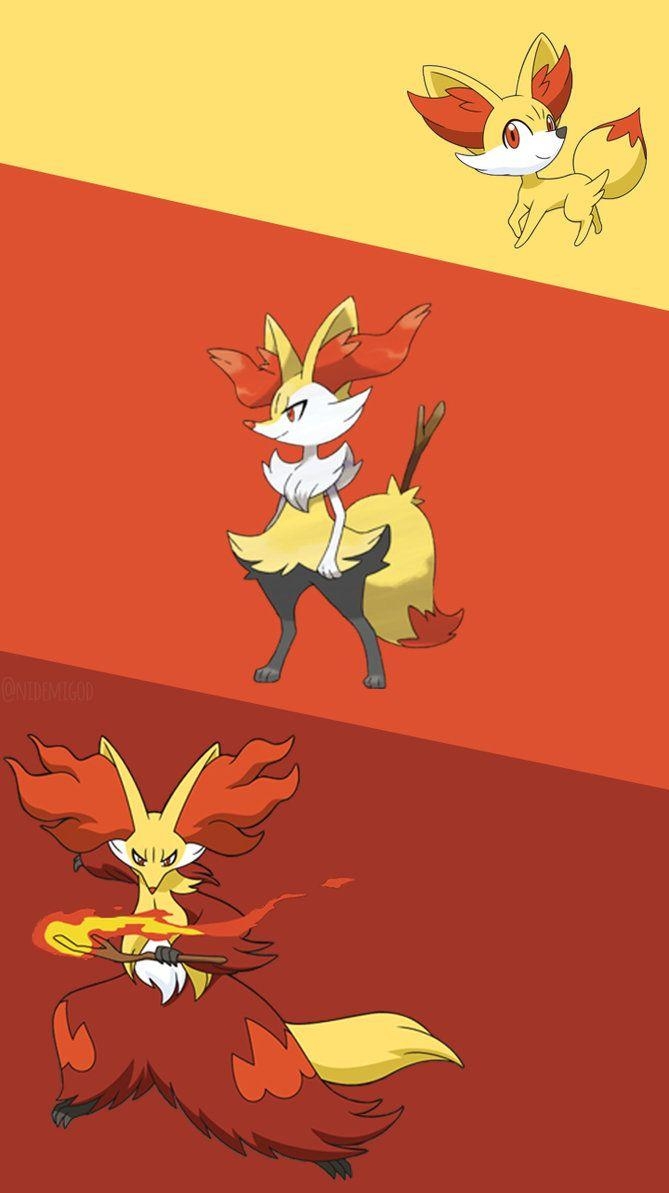 670x1200 Wallpaper Fennekin, Braixen e Delphox, Phone