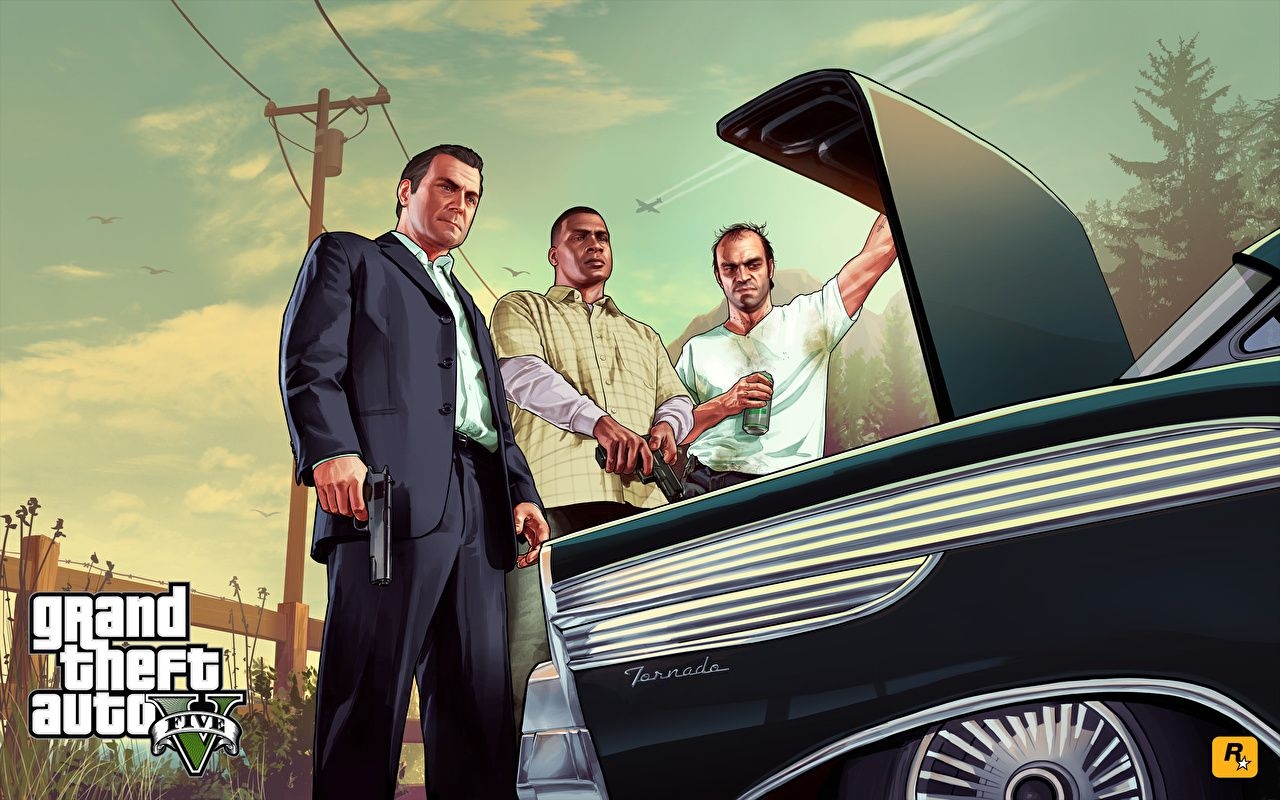 1280x800 Photos GTA 5 Grand Theft Auto Man Michael Trevor Franklin 3D, Desktop