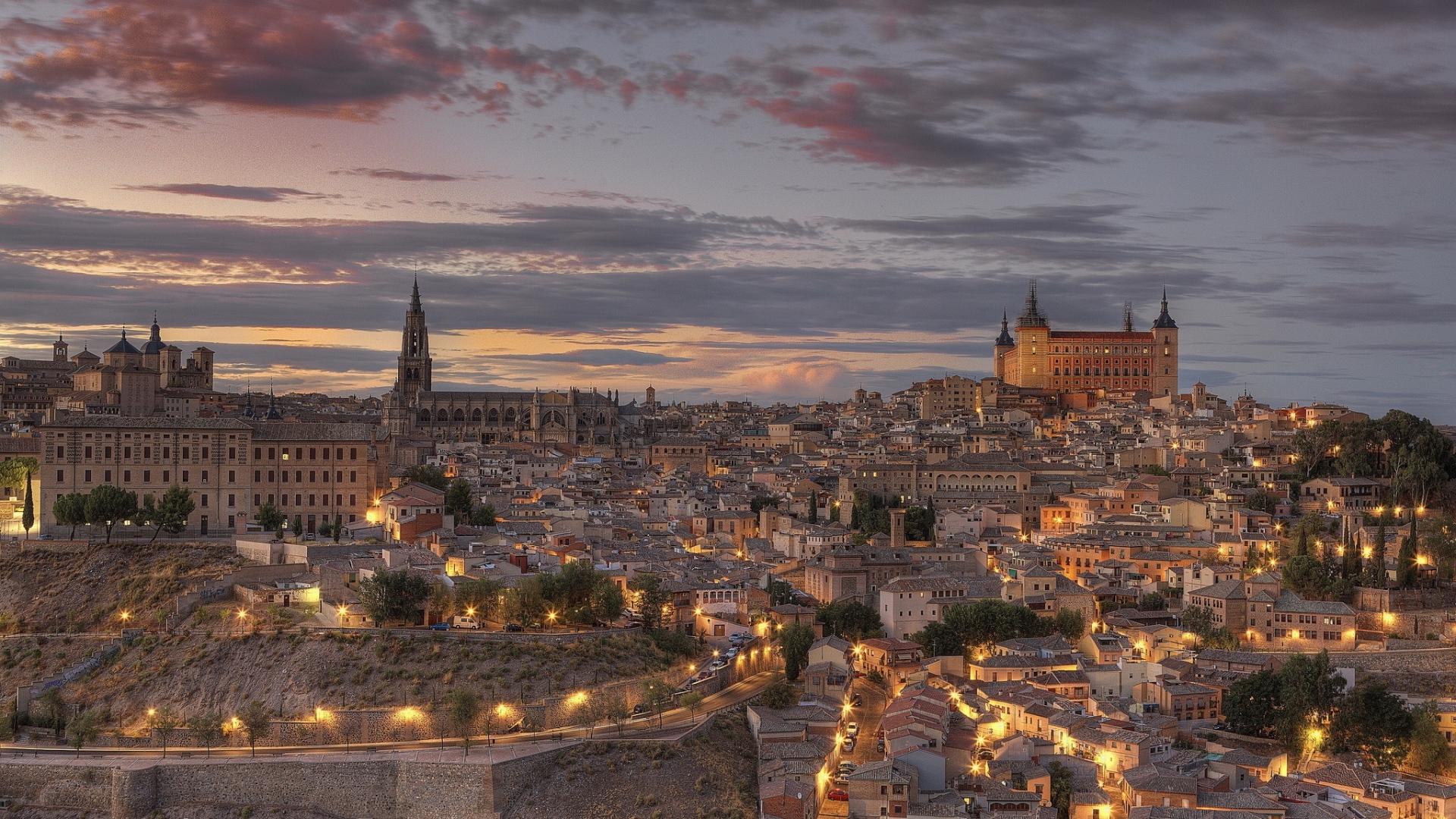 1920x1080 Full HD Wallpaper toledo aerial view evening spain, Desktop, Desktop