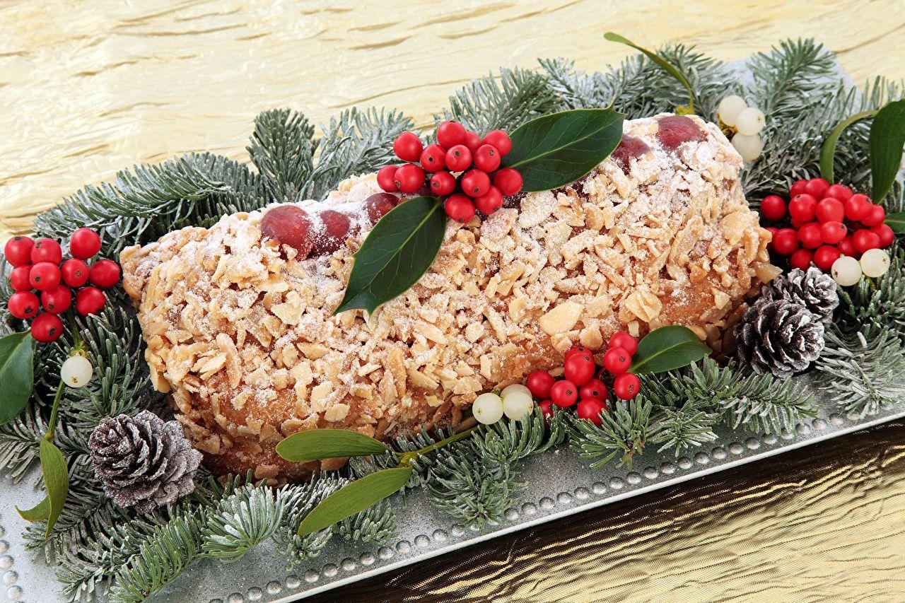 1280x860 Wallpaper Swiss roll New year Food Branches Baking Holidays, Desktop