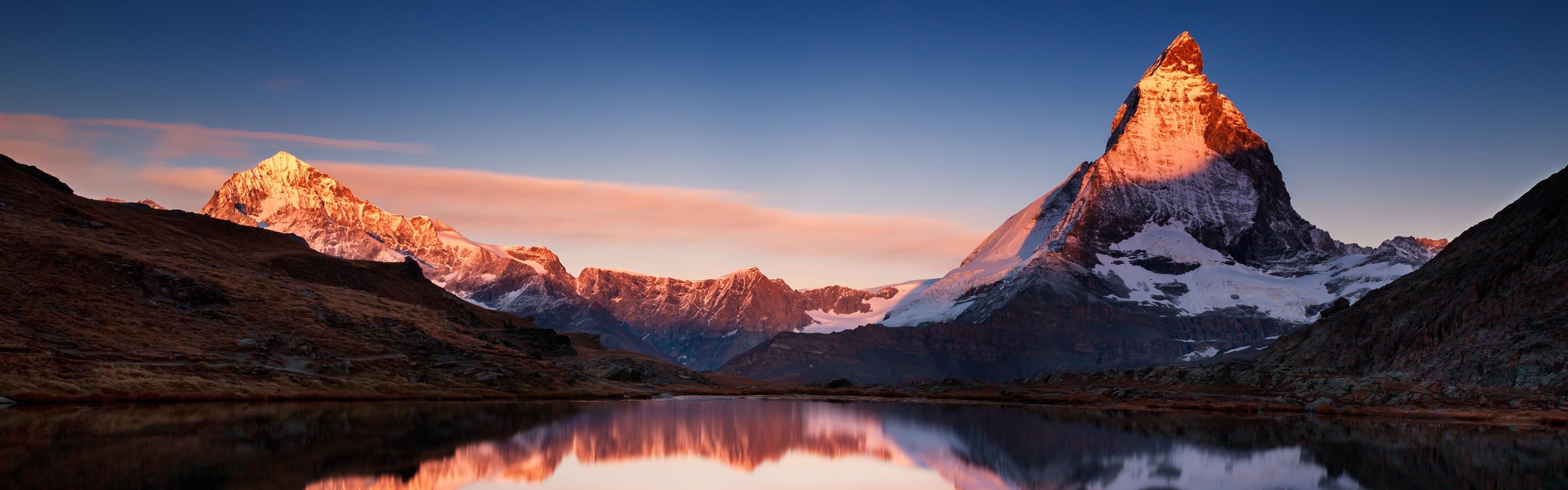 3840x1200 landscape, Mountain, Sunset, Snow, Lake, Multiple Display, Nature, Dual Screen