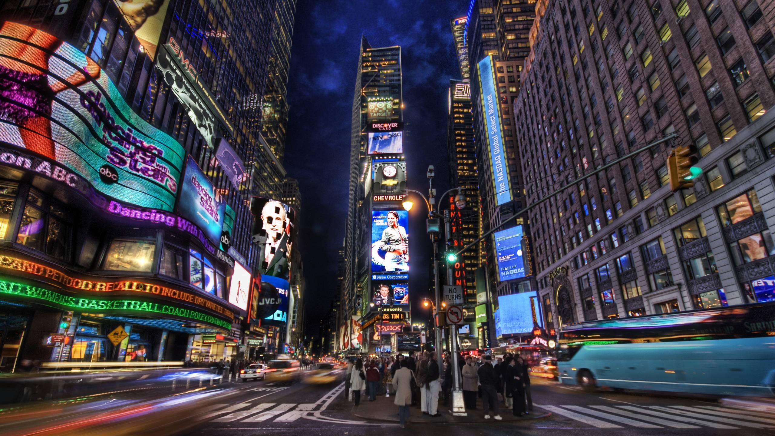 2560x1440 Times Square at Dusk (New York City) widescreen wallpaper. Wide, Desktop