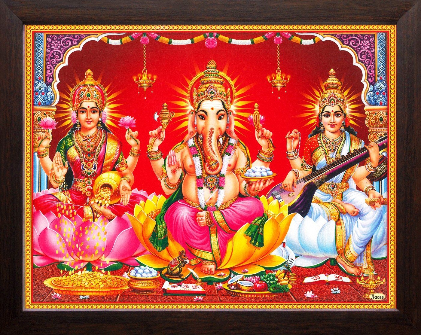 1410x1120 Art n Store Mata Lakshmi with Devi Saraswati and Lord Ganesha HD Printed Acrylic Sheet Picture with MDF Board Frame (30 X 23.5 X 1.5 cm, Brown): Amazon.in: Home & Kitchen, Desktop