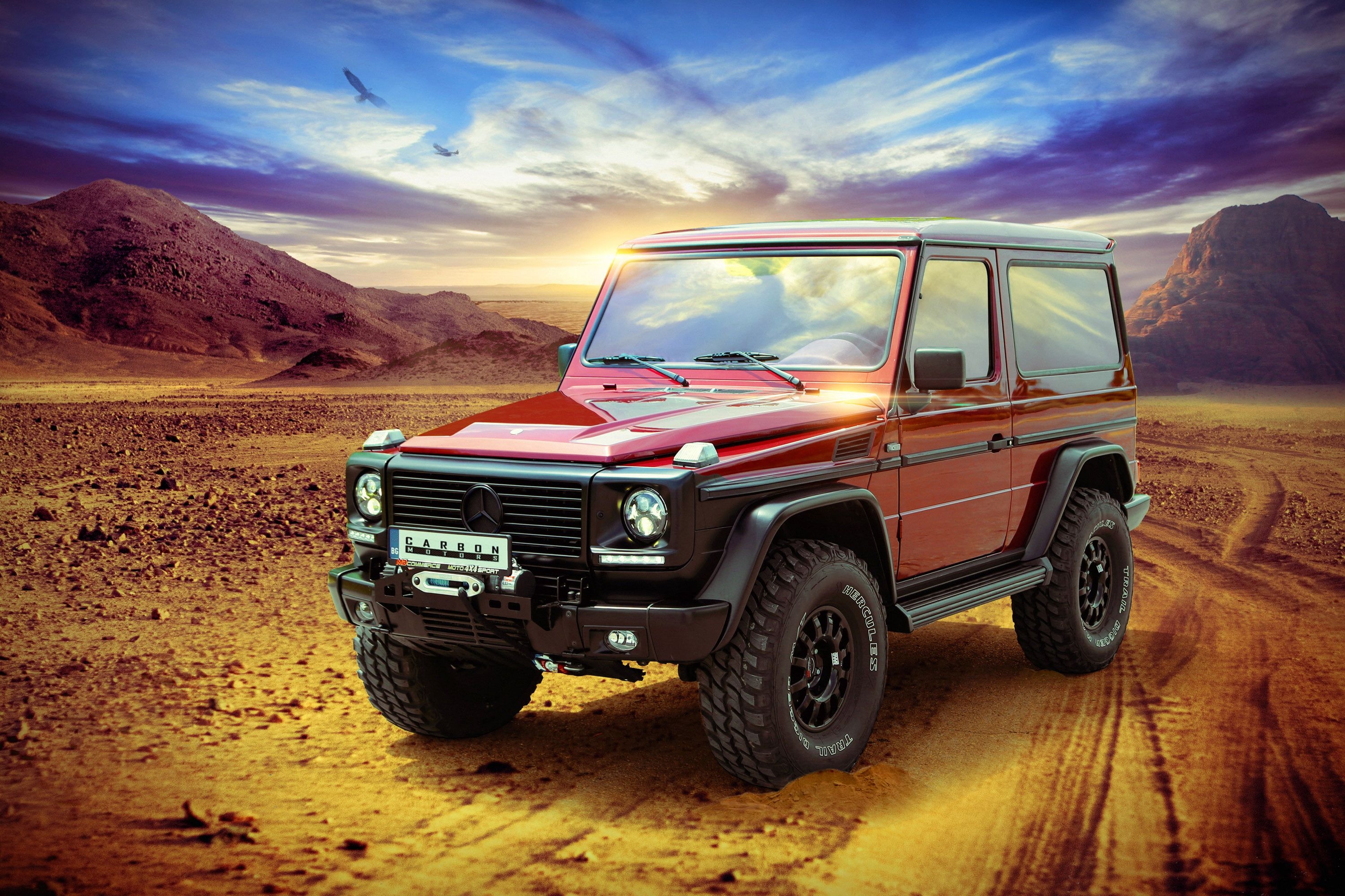 3000x2000 Red And Black Mercedes Benz G Class SUV On Dessert During Daytime, Desktop