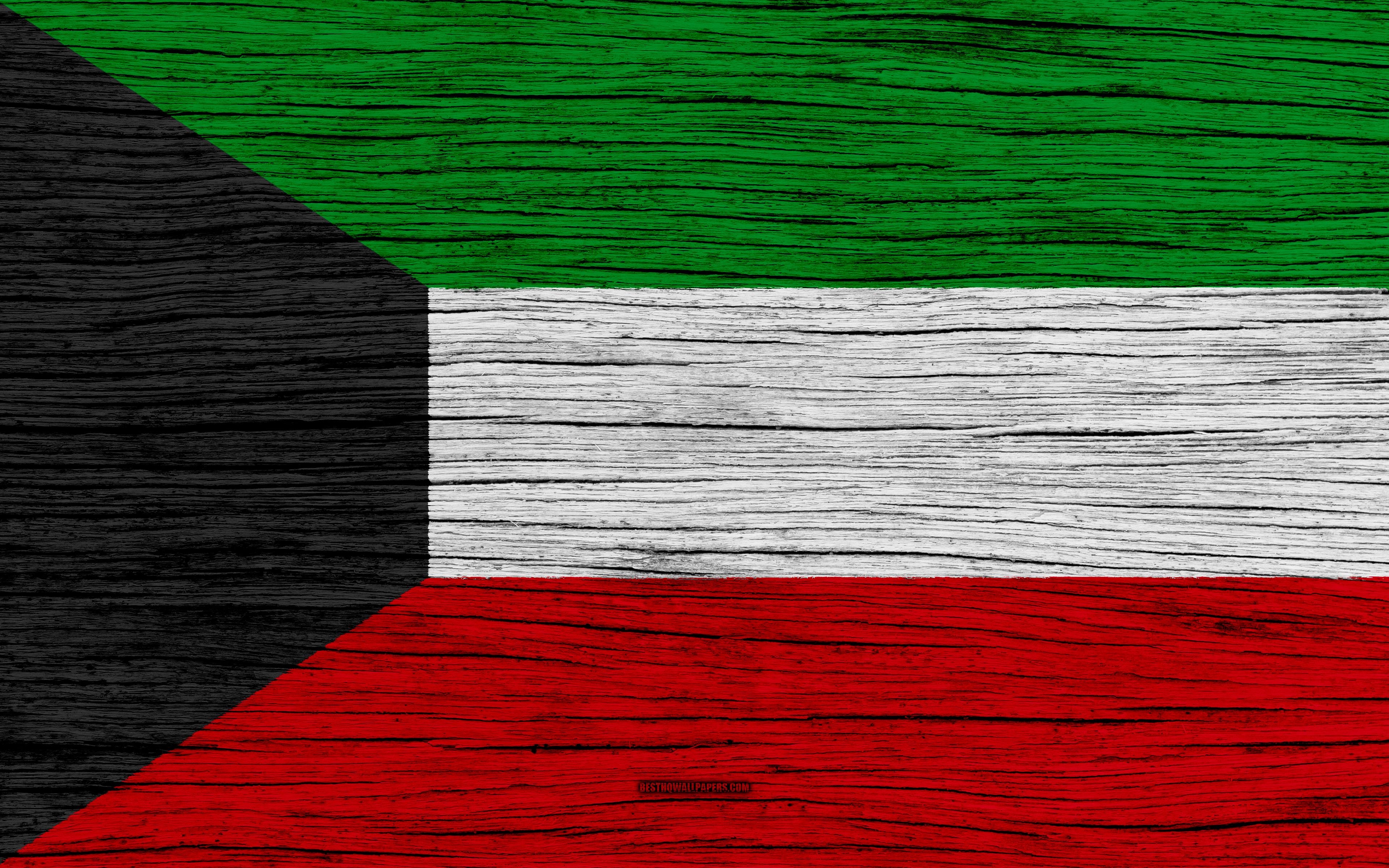 3840x2400 Download wallpaper Flag of Kuwait, 4k, Asia, wooden texture, Kuwait, Desktop