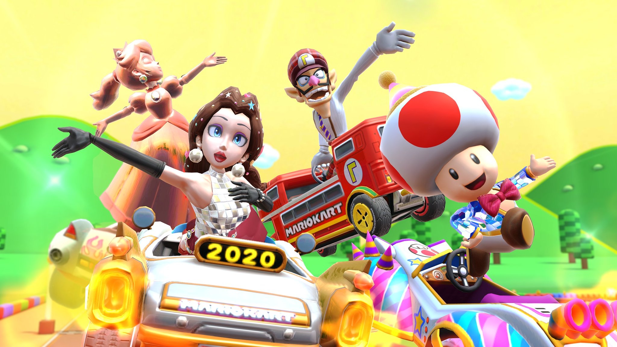 2050x1160 Mario Kart Tour (Party Time), Pink Gold Peach, and two other drivers return alongside their favorite karts! Which one is your favorite? #MarioKartTour, Desktop