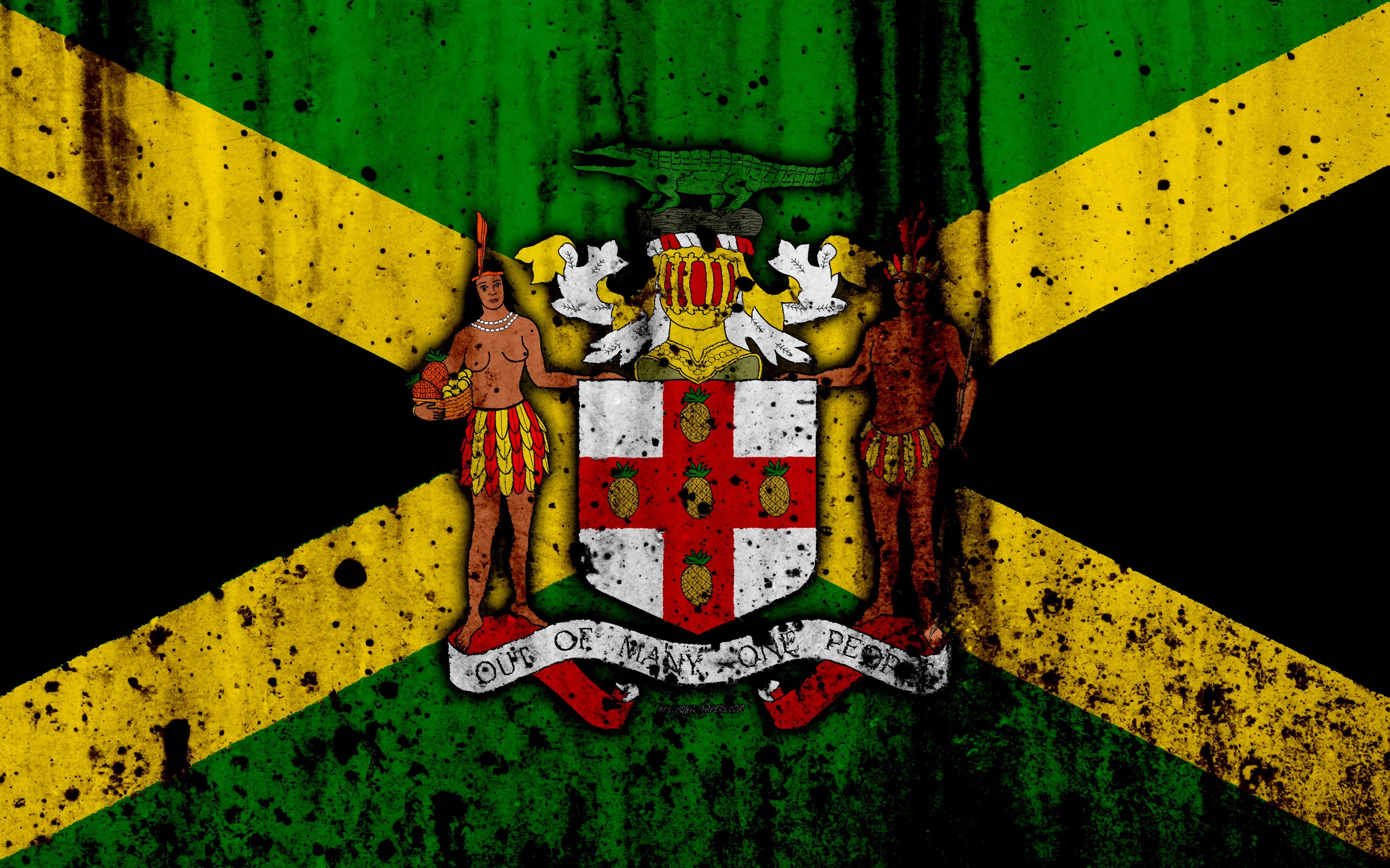 3840x2400 Download wallpaper Jamaican flag, 4k, grunge, flag of Jamaica, Desktop