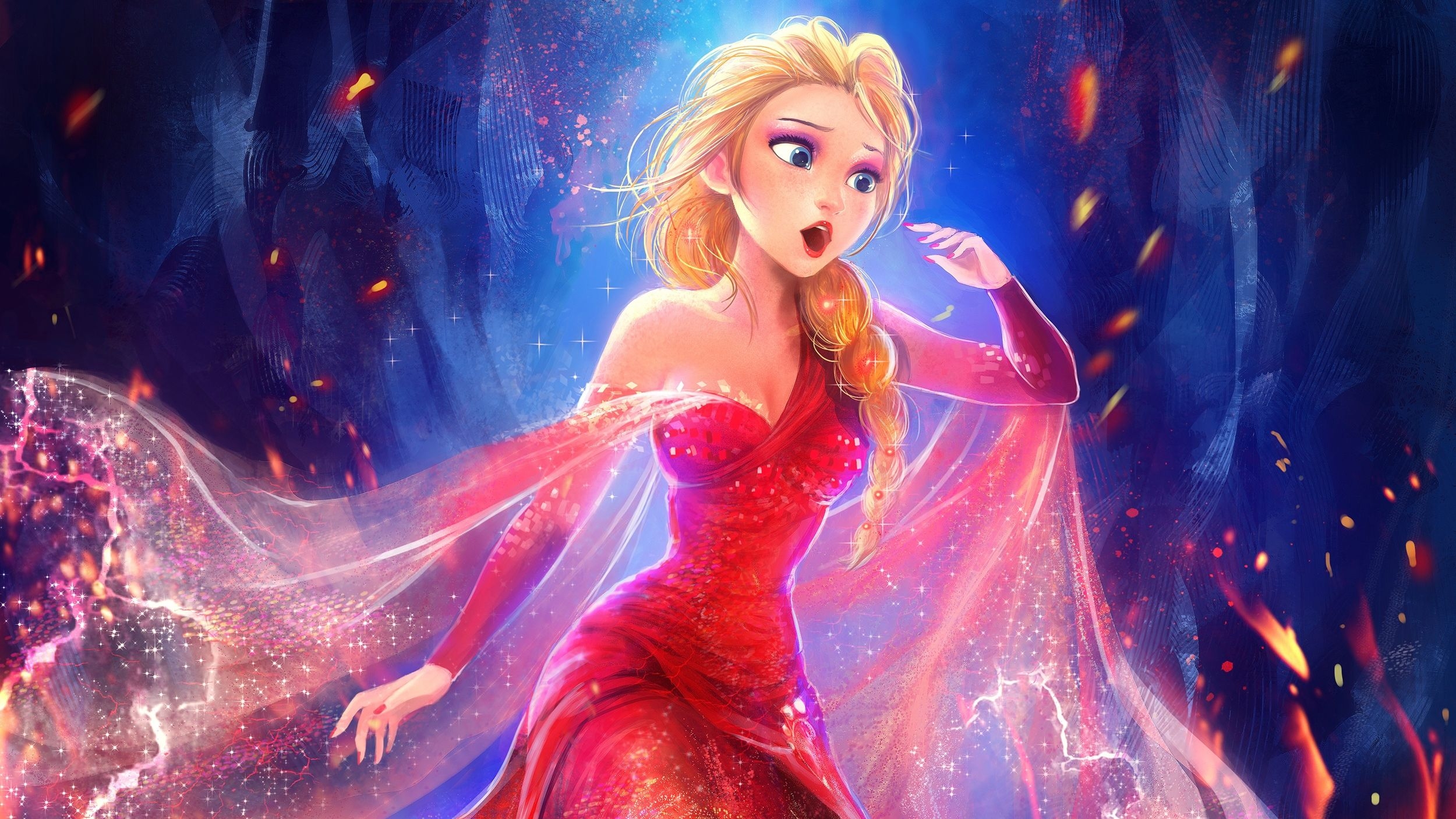 2500x1410 beautiful, #queen Elsa, #frozen In Red Dress, Desktop