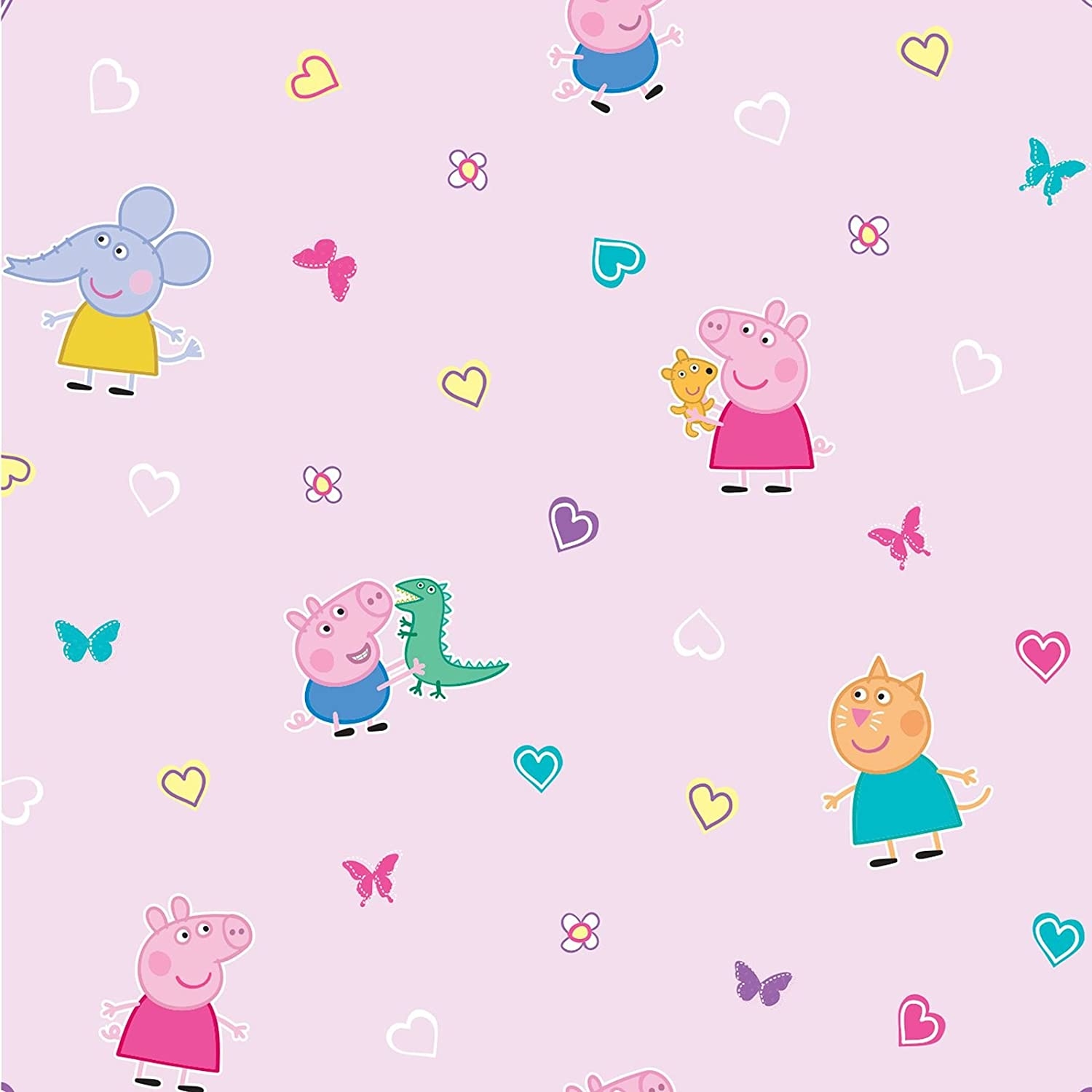 1500x1500 Peppa Pig Pink Heart Butterfly Childrens George Pig Emily Elephant Candy Cat Wallpaper: Amazon.co.uk: DIY & Tools, Phone