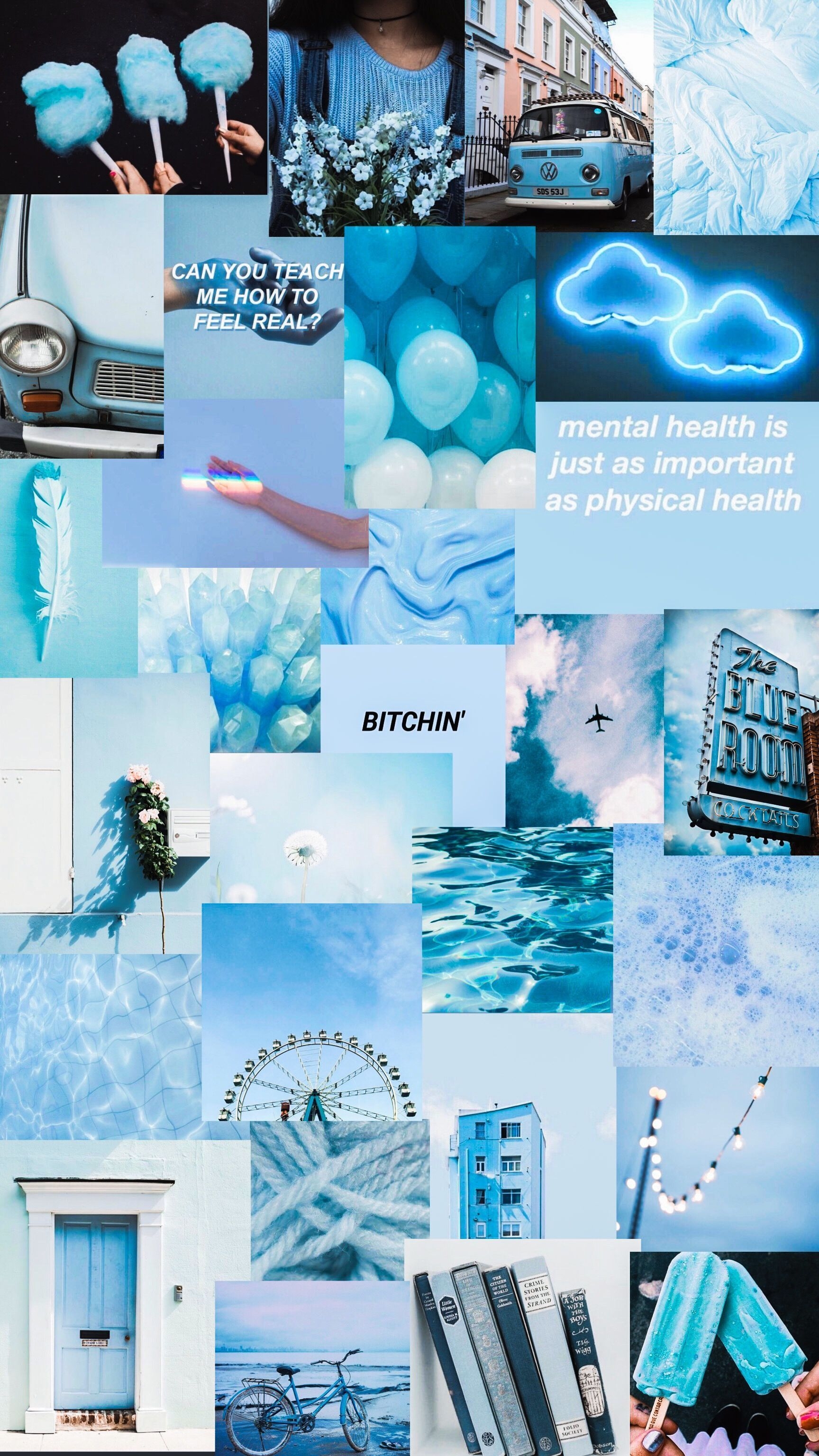 1730x3080 Aesthetic Blue Collage Wallpaper Free Aesthetic Blue Collage Background, Phone