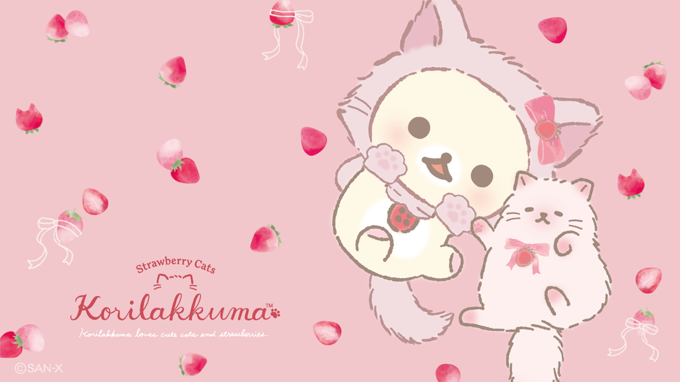 1370x770 Rilakkuma -Korilakkuma Strawberry Cats, Desktop