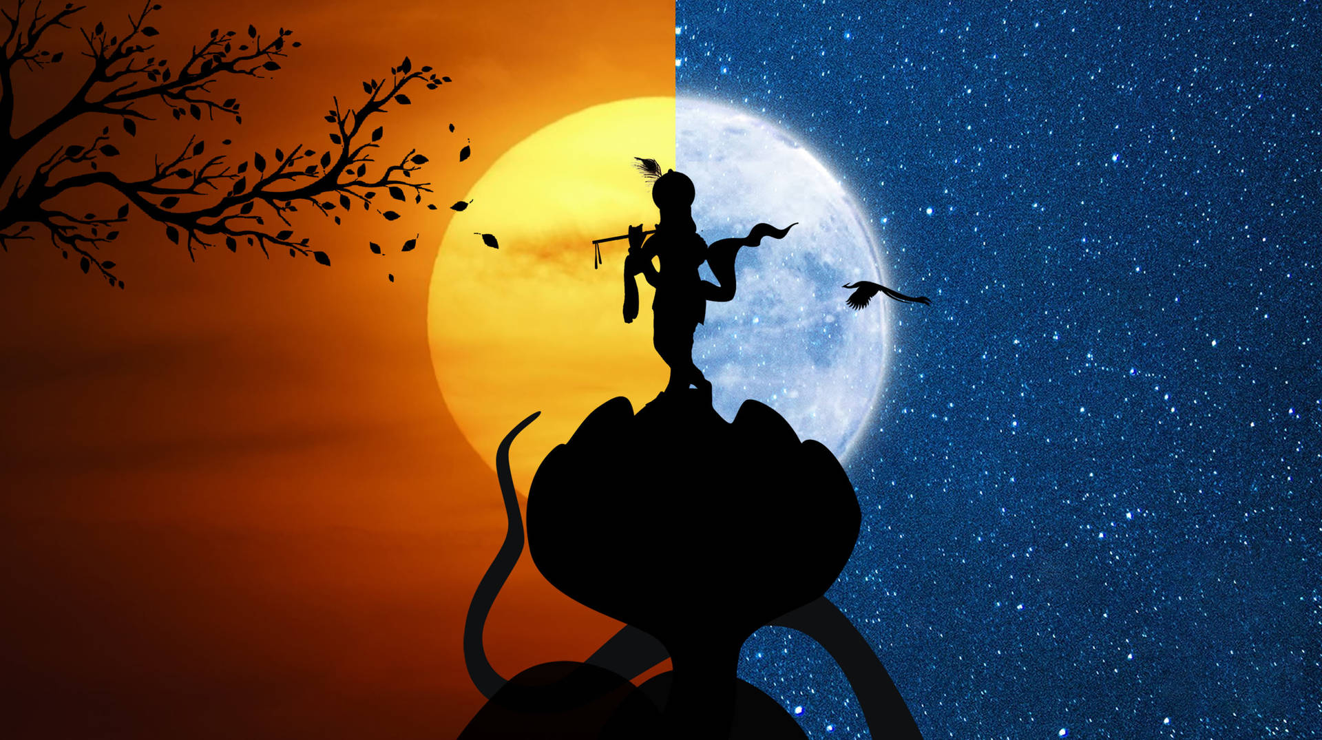 1920x1080 Download Shri Krishna Day And Night Silhouette Wallpaper, Desktop