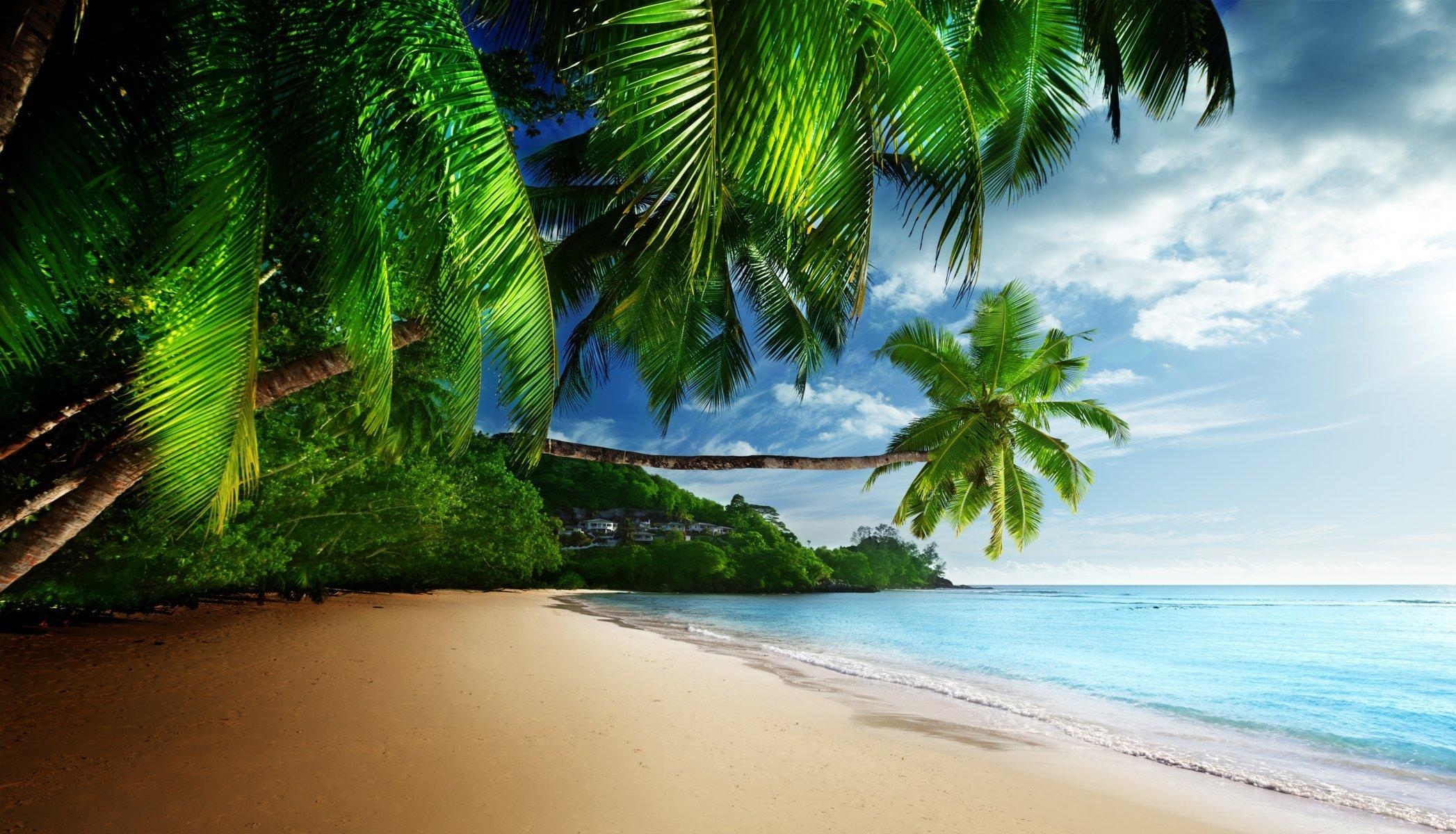 2100x1200 tropical paradise sunshine beach coast sea sky blue emerald ocean, Desktop