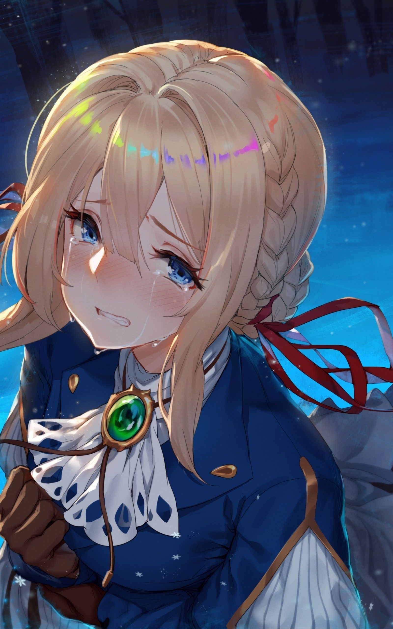 1600x2560 Violet Evergarden, Crying, Blonde, Sad Face, Papers Anime, Phone