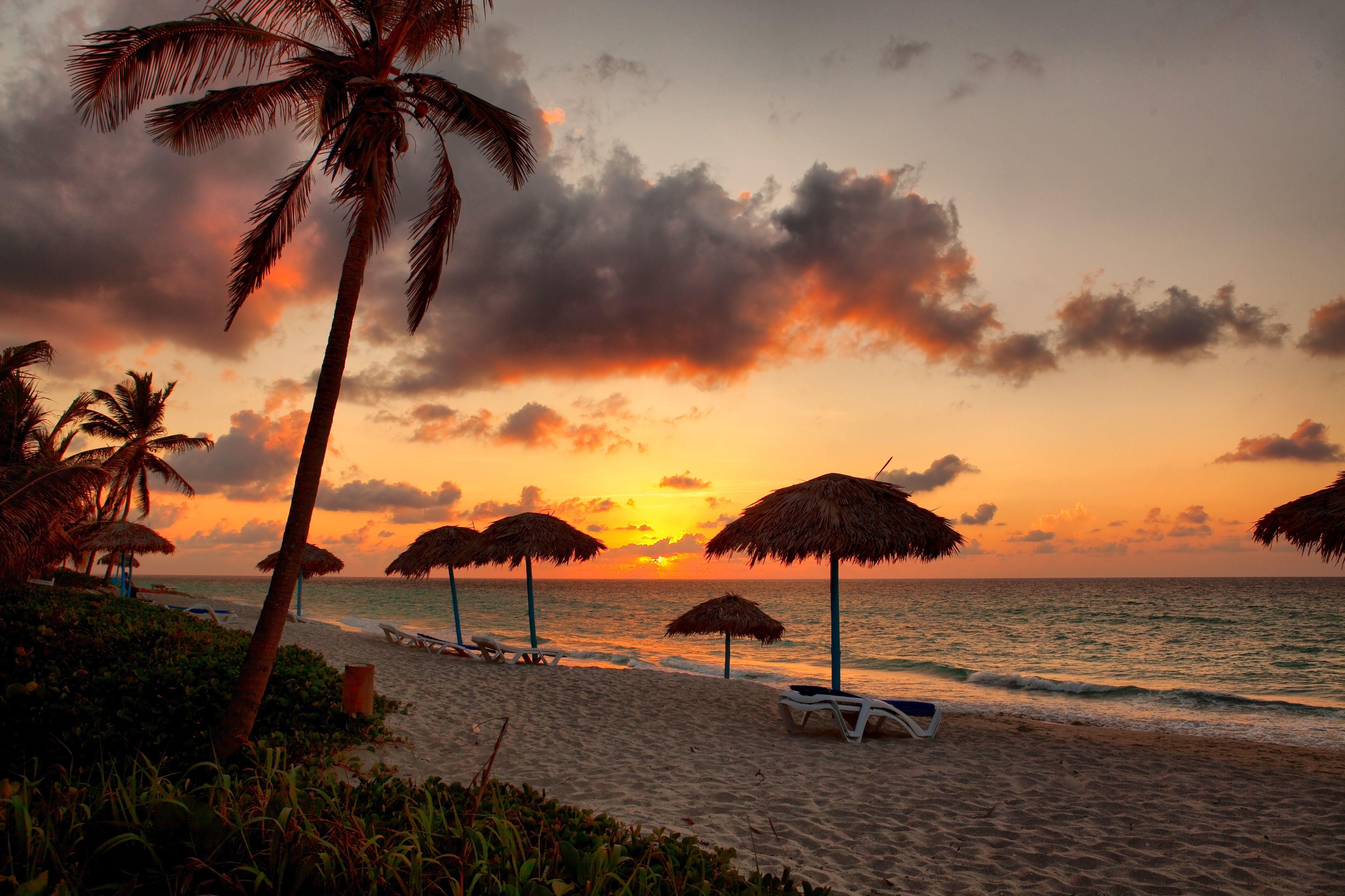 5000x3340 Wallpaper varadero, beach, sunset, cuba, clouds, vacations, palm, Desktop