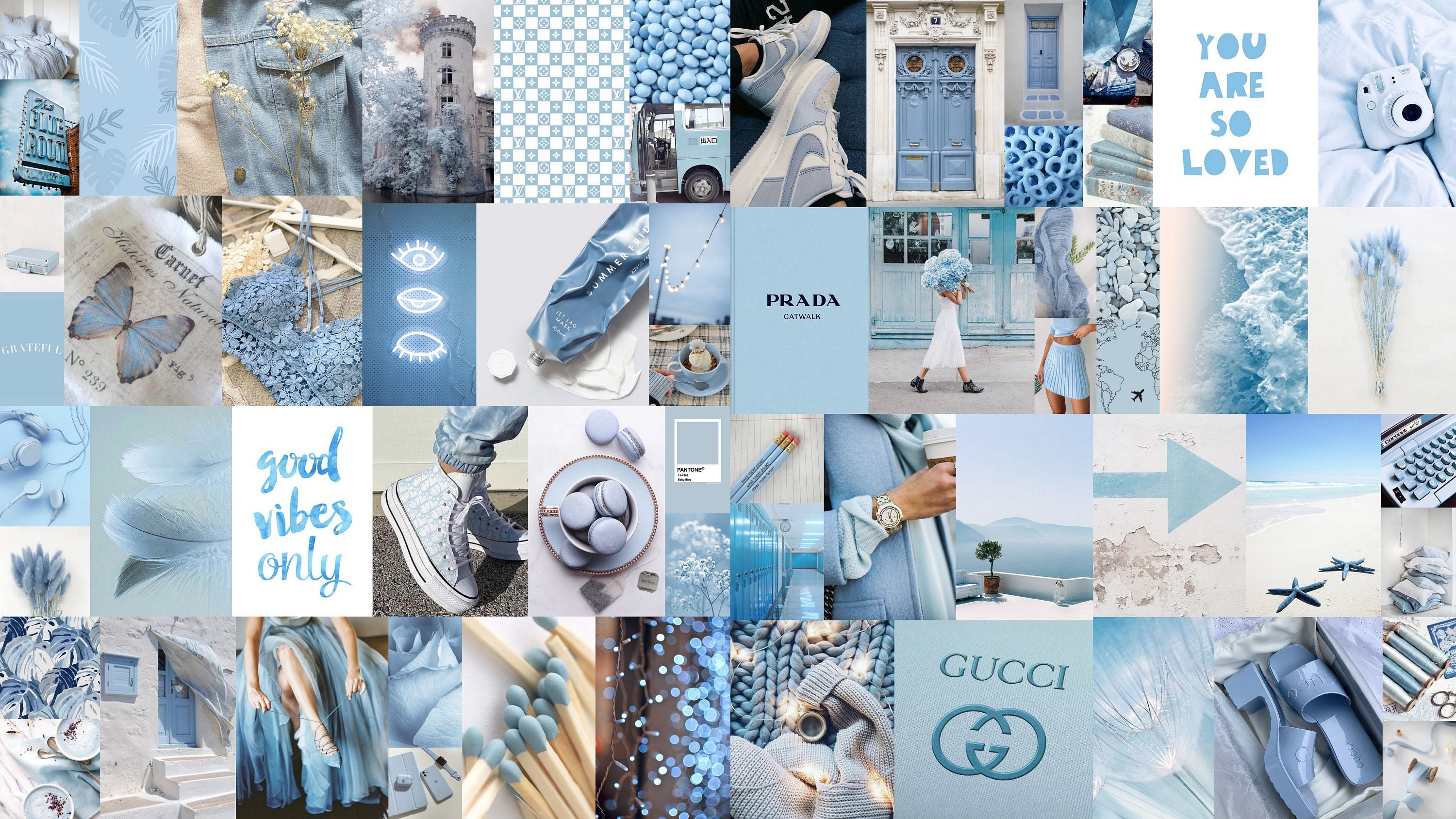 3000x1690 Boujee baby blue aesthetic photo collage kit of 60 pieces soft, Desktop