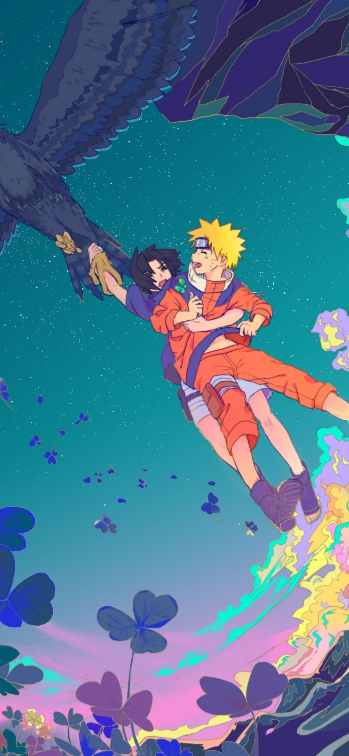 1130x2440 Download  Naruto X Sasuke, Bird, Flowers, Stars, Phone