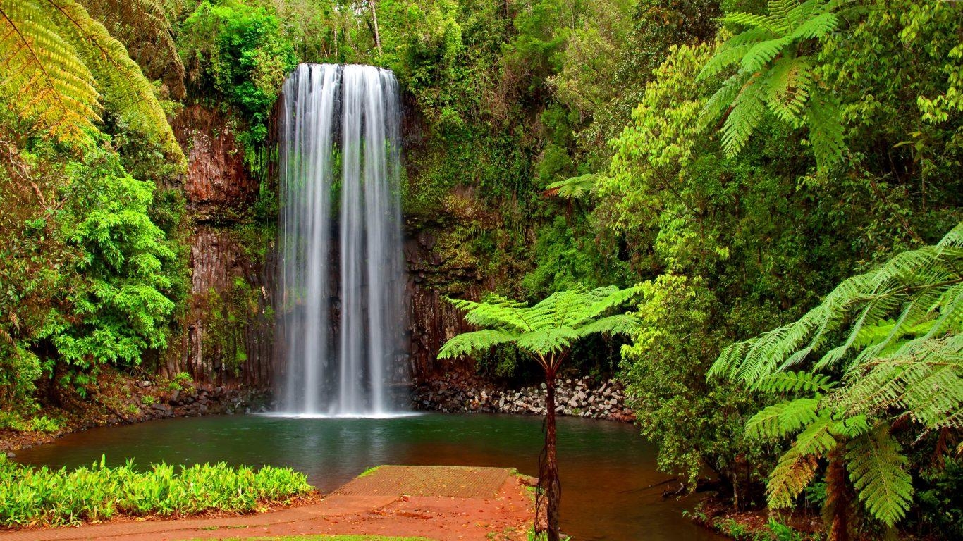 1370x770 Waterfalls: Beautiful Waterfall Art Nature Swan Eggs Flowers, Desktop