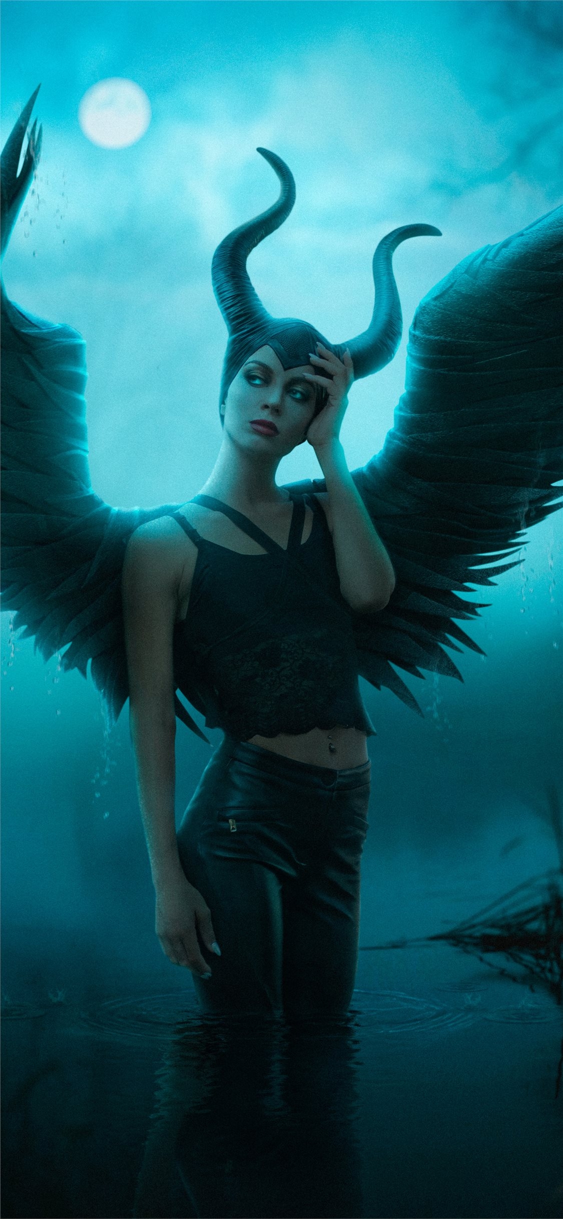 1130x2440 maleficent cosplay 4k iPhone X Wallpaper Free Download, Phone