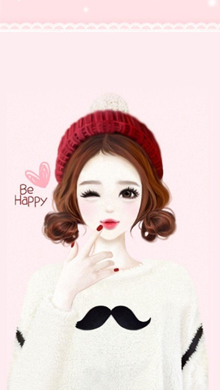 740x1310 iPhone Wallpaper Girly Be Happy. Kartun, Feminin, Gambar, Phone