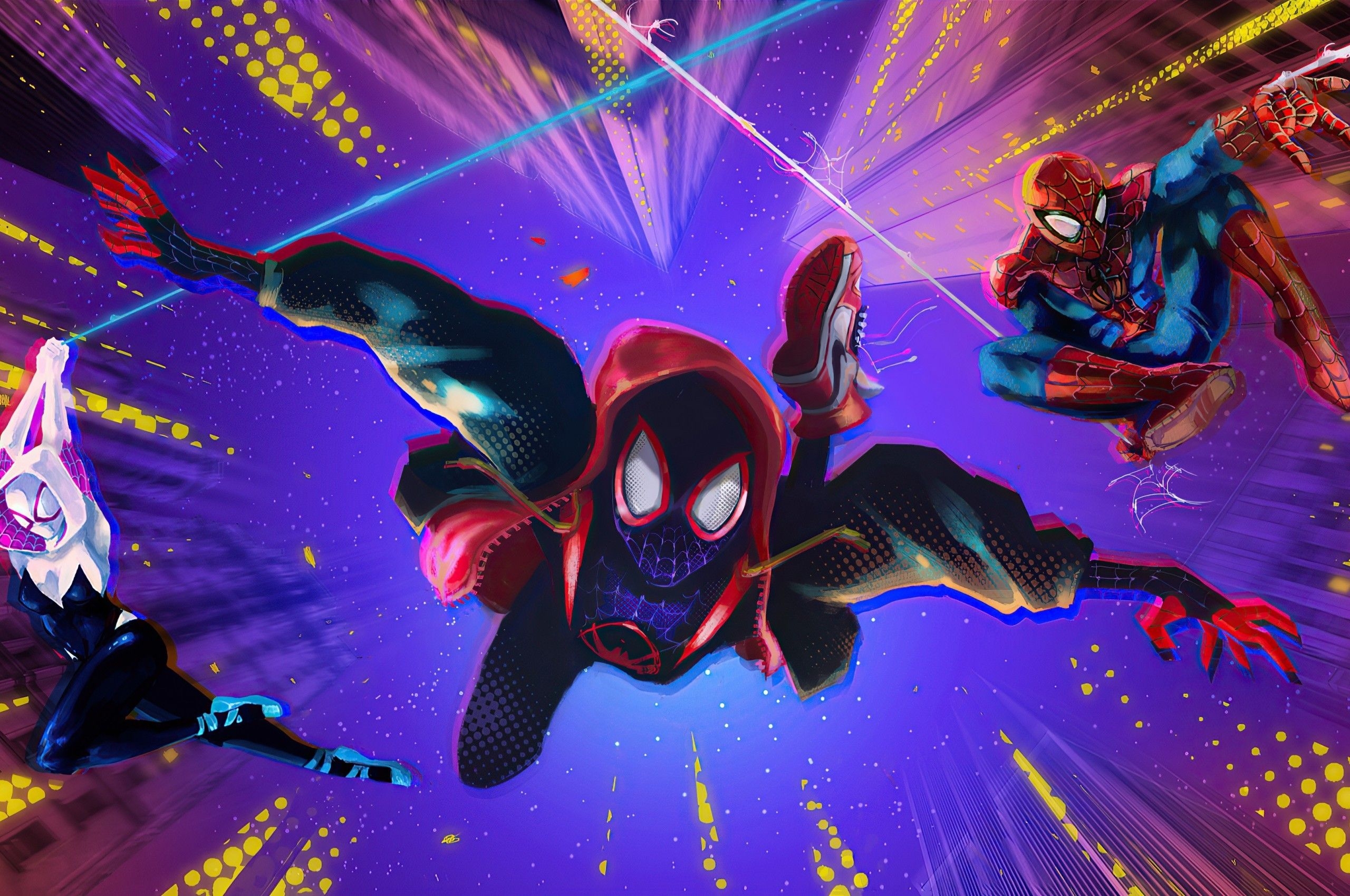 2560x1700 Download  Spider Man: Into The Spider Verse, Miles Morales, Jumping, Falling Down, Animation Wallpaper For Chromebook Pixel, Desktop