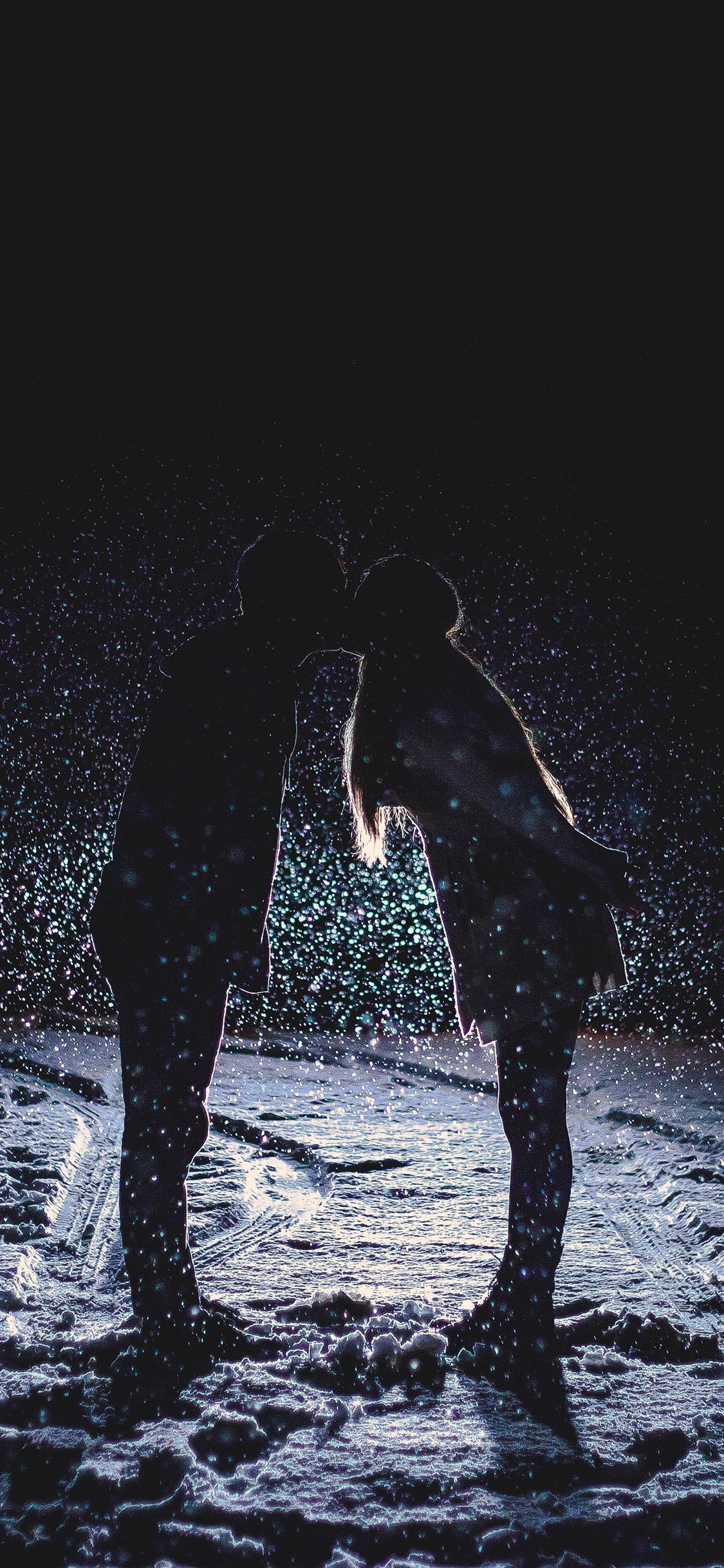 1130x2440 iPhone X wallpaper. kiss love dark couple romantic winter, Phone