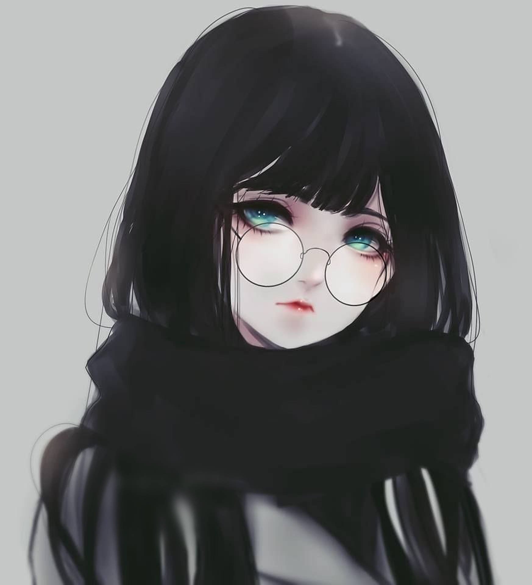 1750x1920 Download Anime Girl With Glasses Emo Pfp Wallpaper, Phone