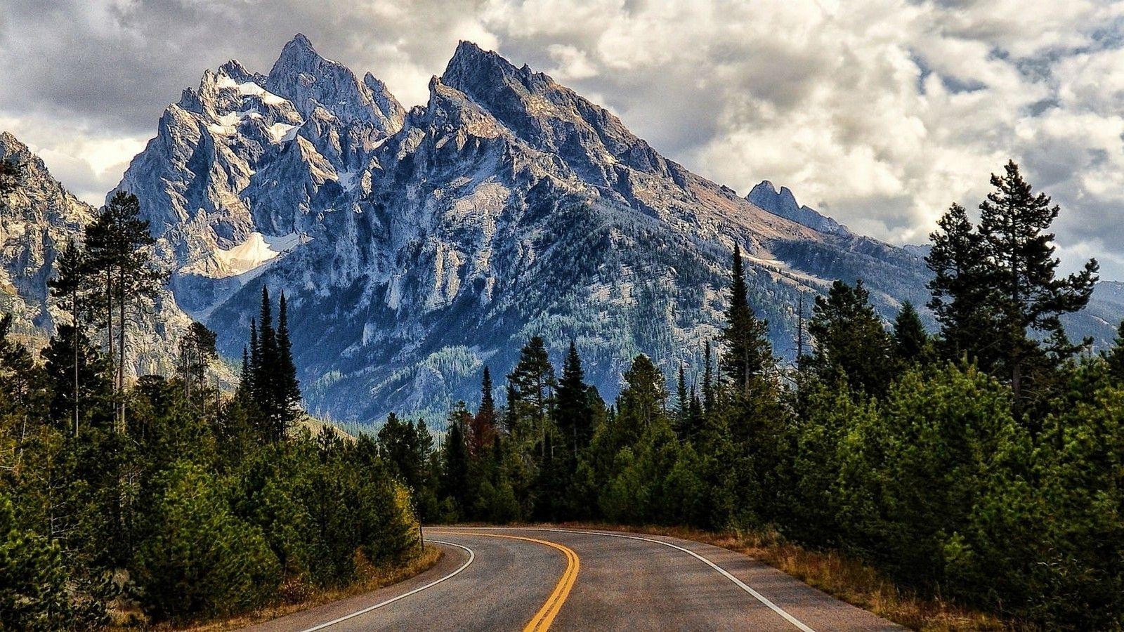 1600x900 nature, Landscape, Mountains, Road, Trees, Clouds, Shrubs, Sunlight, Wyoming Wallpaper HD / Desktop and Mobile Background, Desktop