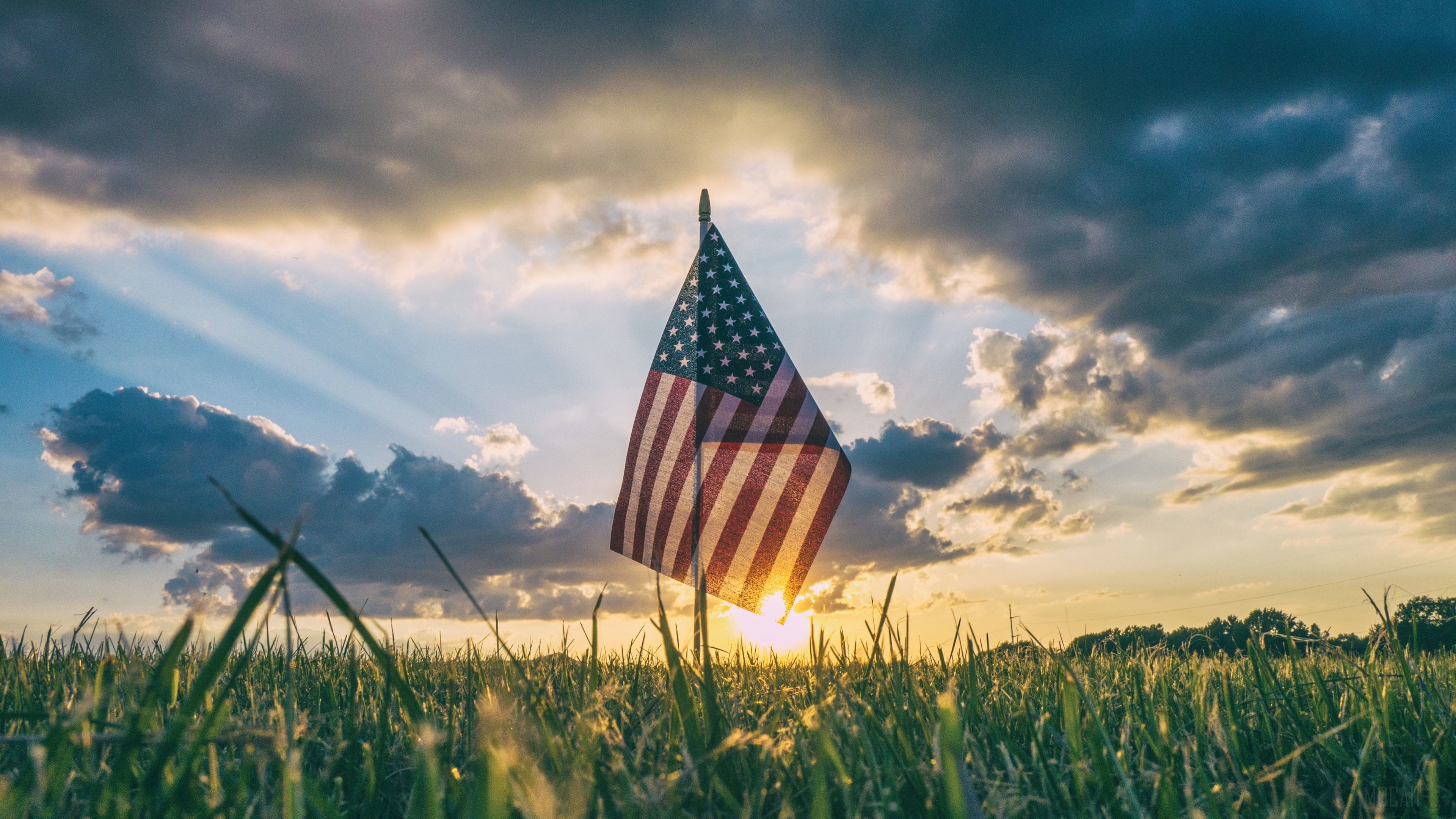 3840x2160 America Flag Inside Field Grass 4k Gallery HD Wallpaper, Desktop