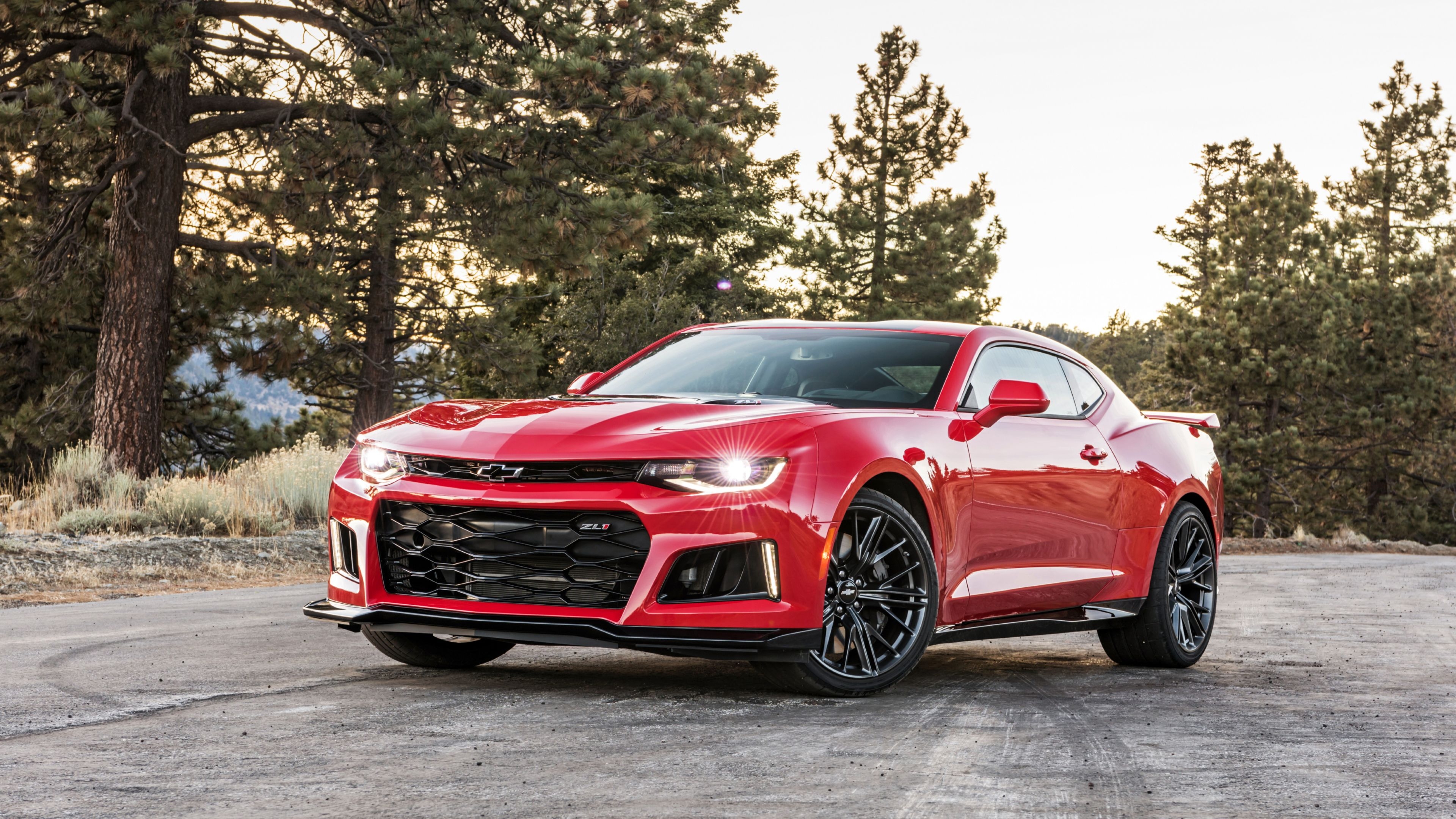 3840x2160 Red car Chevrolet Camaro ZL1 against the forest Desktop wallpaper, Desktop