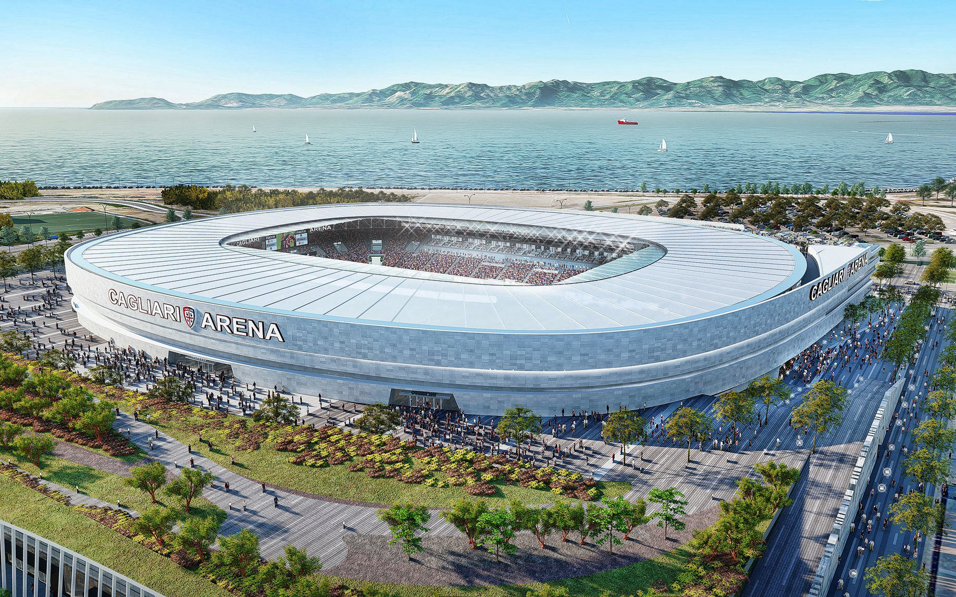 1920x1200 Download wallpaper Cagliari Arena, 3D project, Cagliari stadium, Desktop