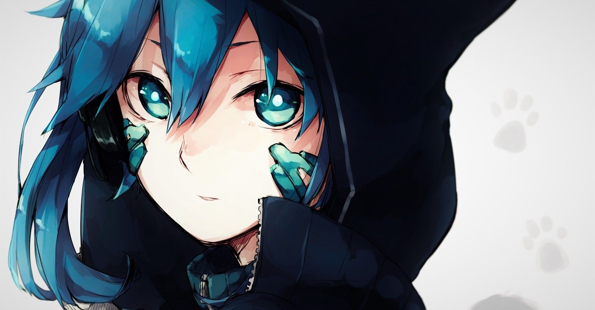 1920x1010 Download  Anime Girl, Hoodie, Blue Hair, Close Up, Desktop