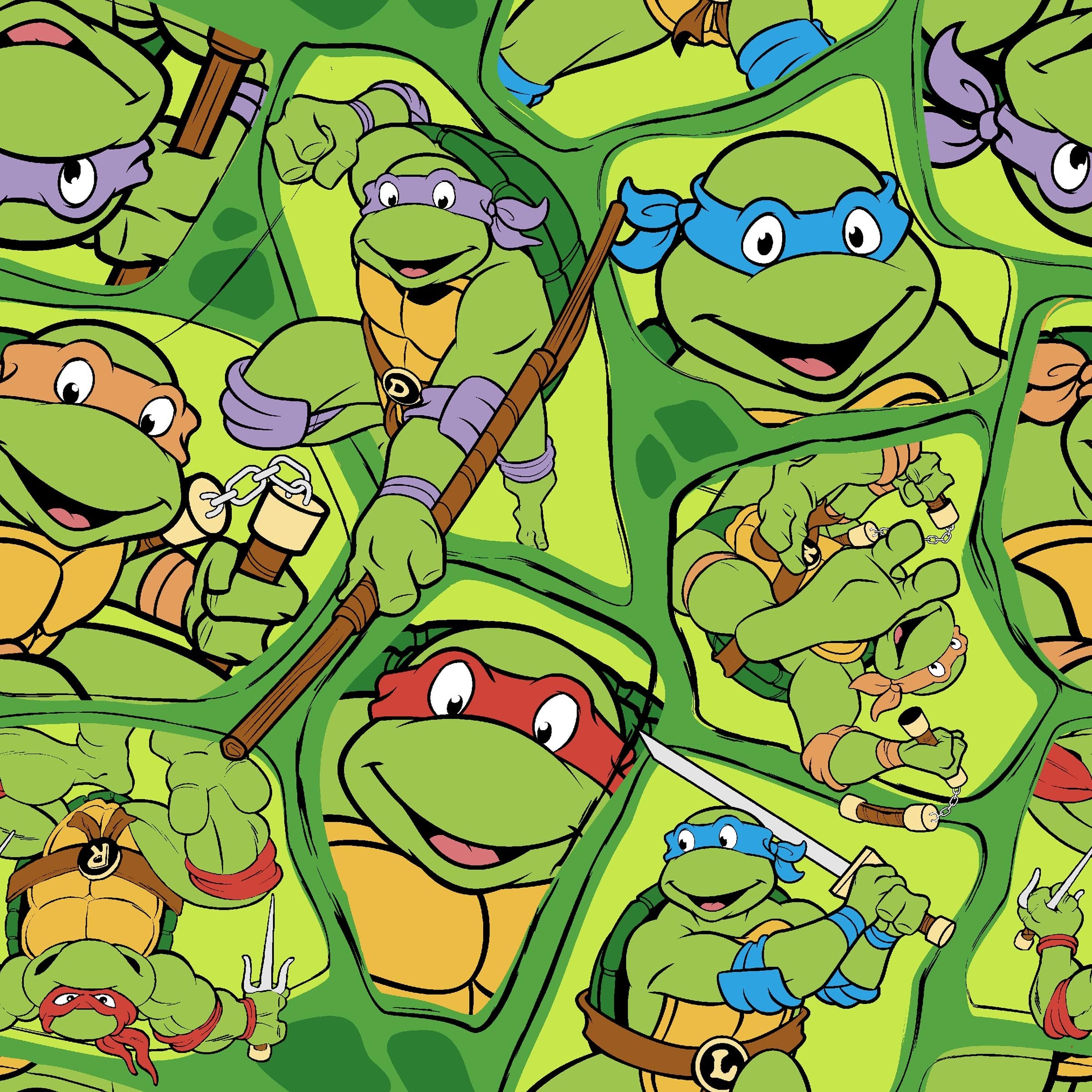 2400x2400 TMNT Teenage Mutant Ninja Turtles Pizza Toss Green Cotton Fabric BTY, Phone