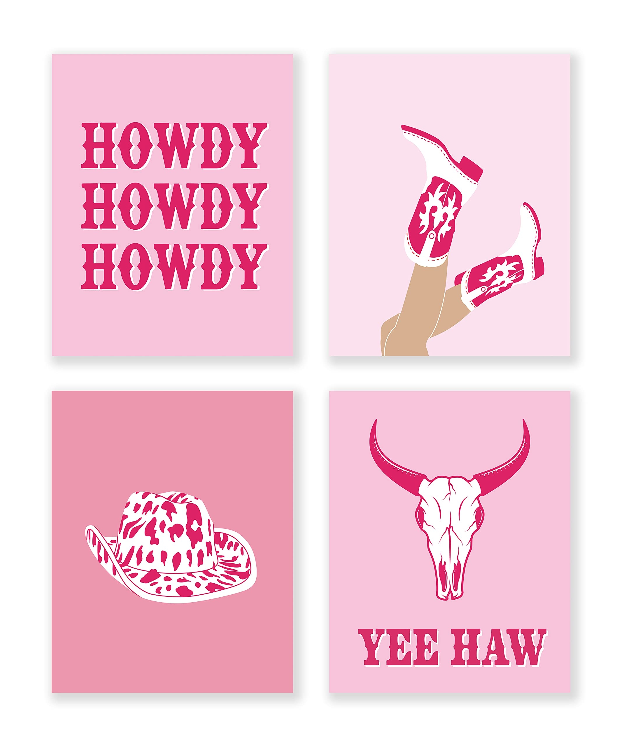 2140x2560 LiTiu Cowgirl Hat Boots Howdy Bull Skull Preppy Hot Pink Wall Art Poster Prints Decor, 8”x10”Set Of Preppy Artwork Teens Girls Gifts for Women, Decorations For Girls Room: Posters, Phone