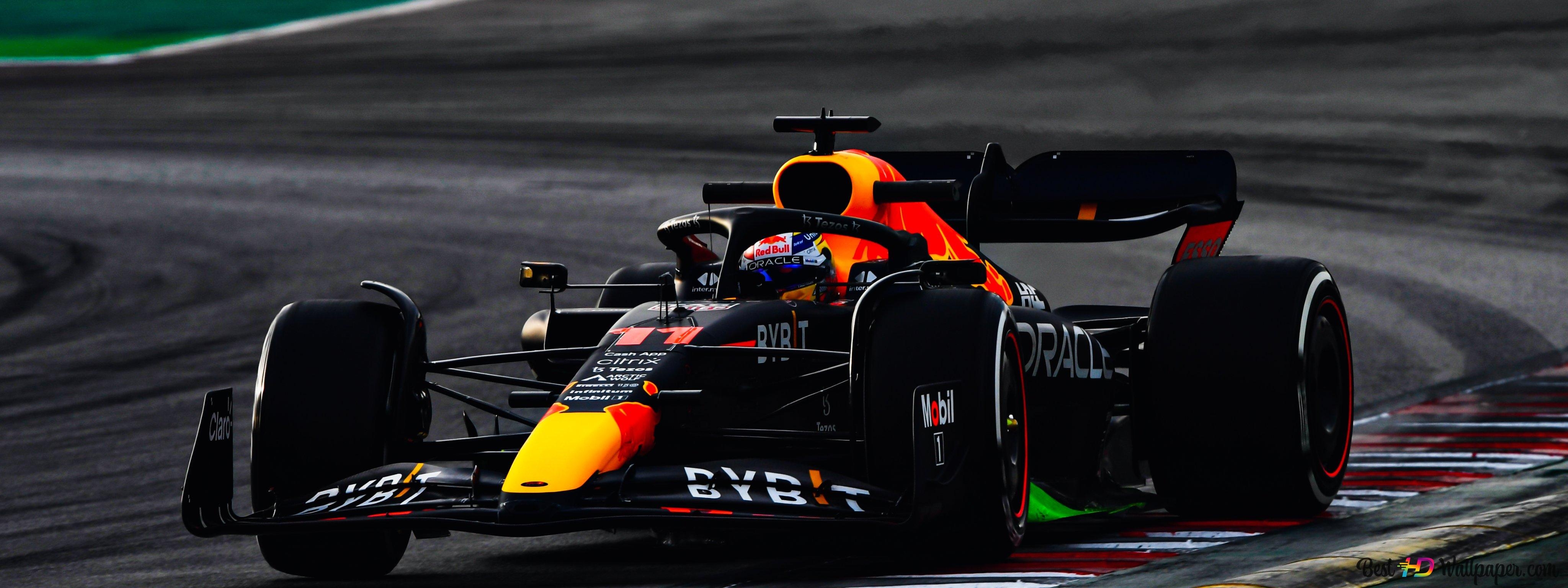 4100x1540 Redbull Racing RB18 Formula 1 2022 new car in pist sergio perez 4K wallpaper download, Dual Screen