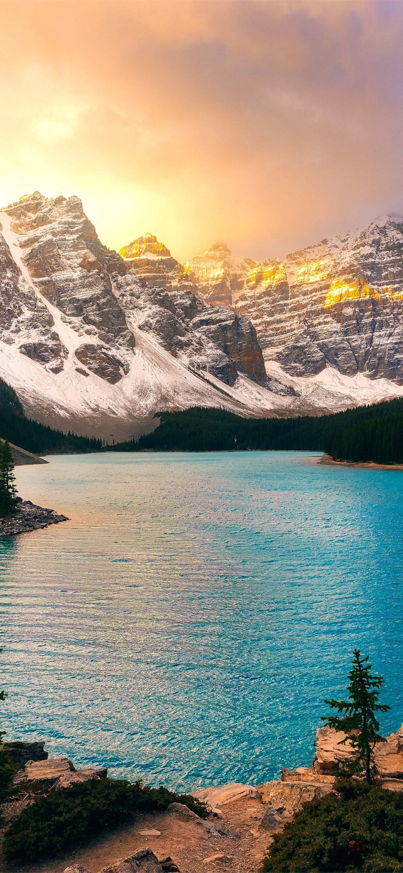 1290x2780 moraine lake banff national park sunset nature lg. iPhone Wallpaper Free Download, Phone