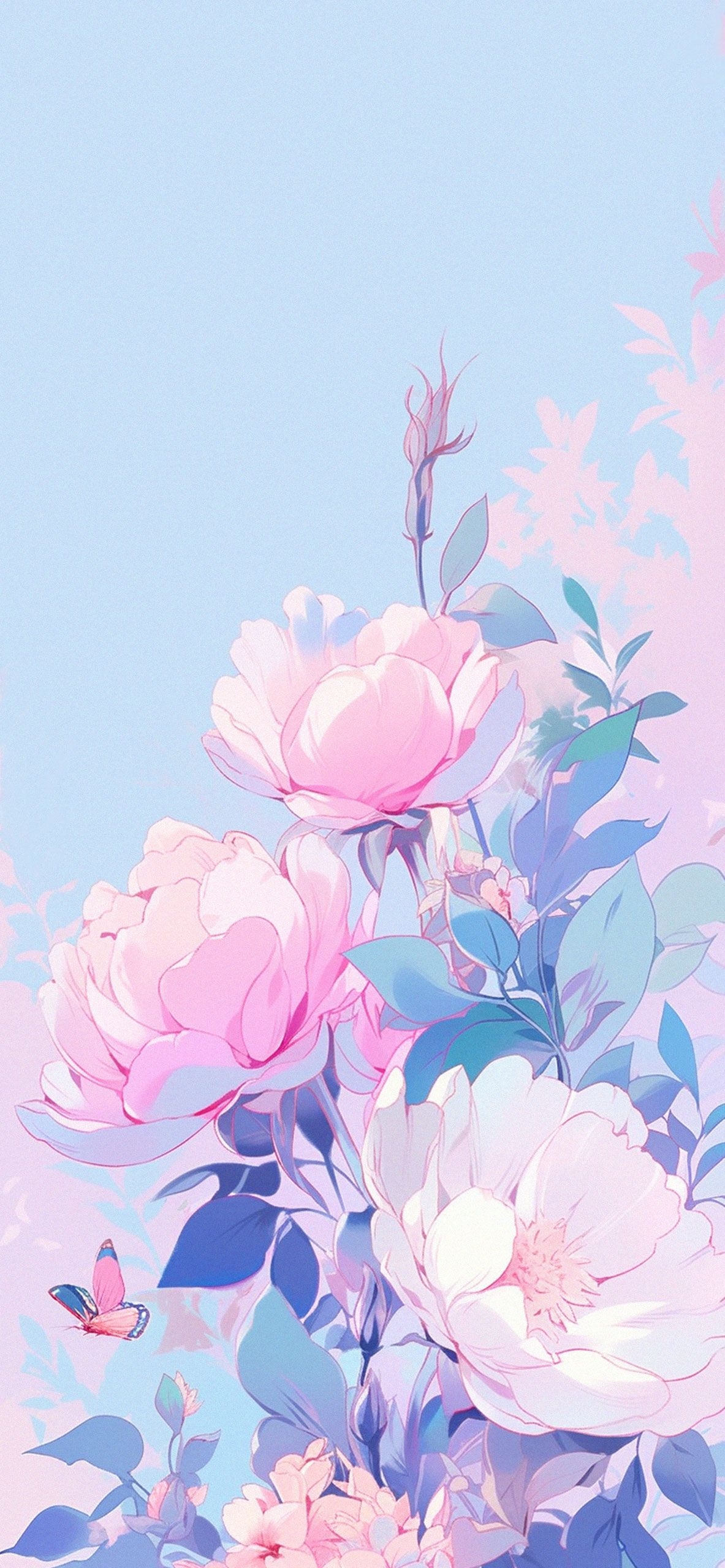 1190x2560 Big Preppy Flowers Pastel Wallpaper, Phone