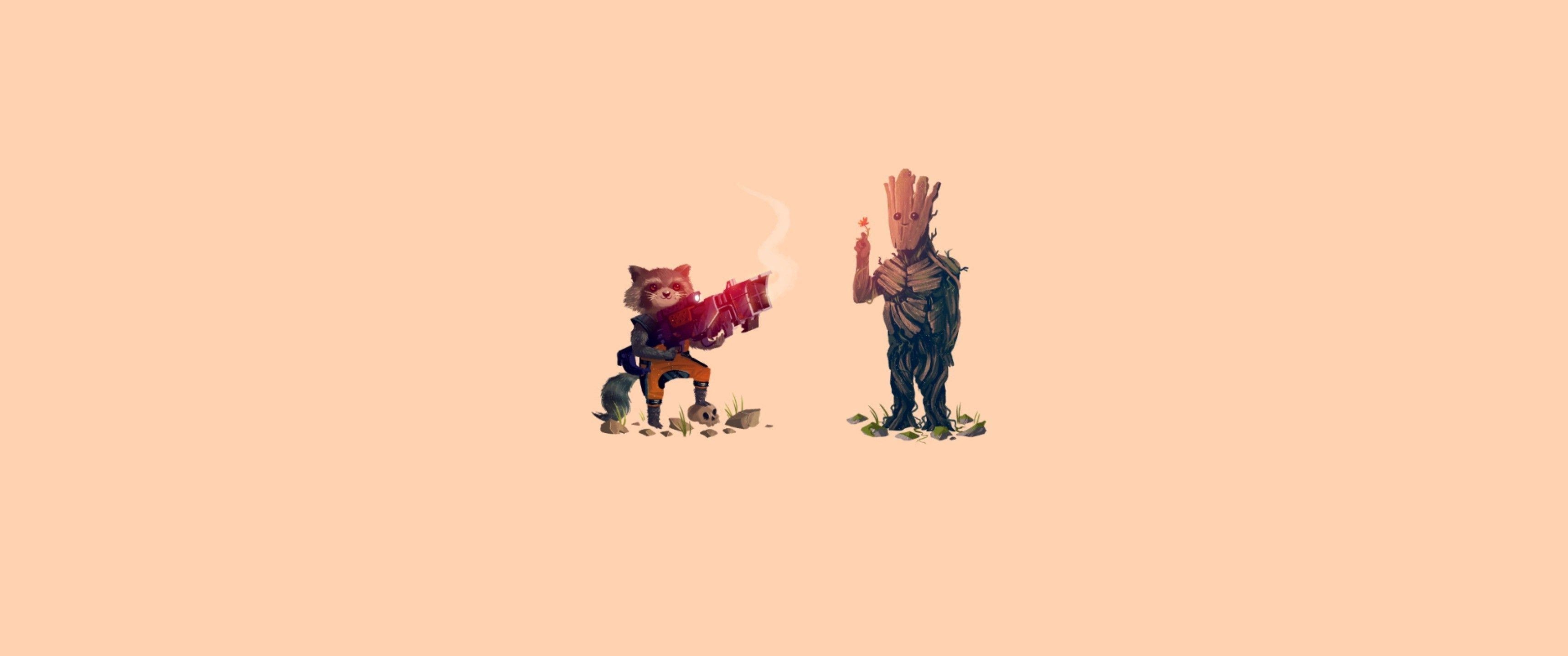 3440x1440 Download HD Guardians Of The Galaxy, Groot, Rocket Raccoon Wallpaper, Dual Screen