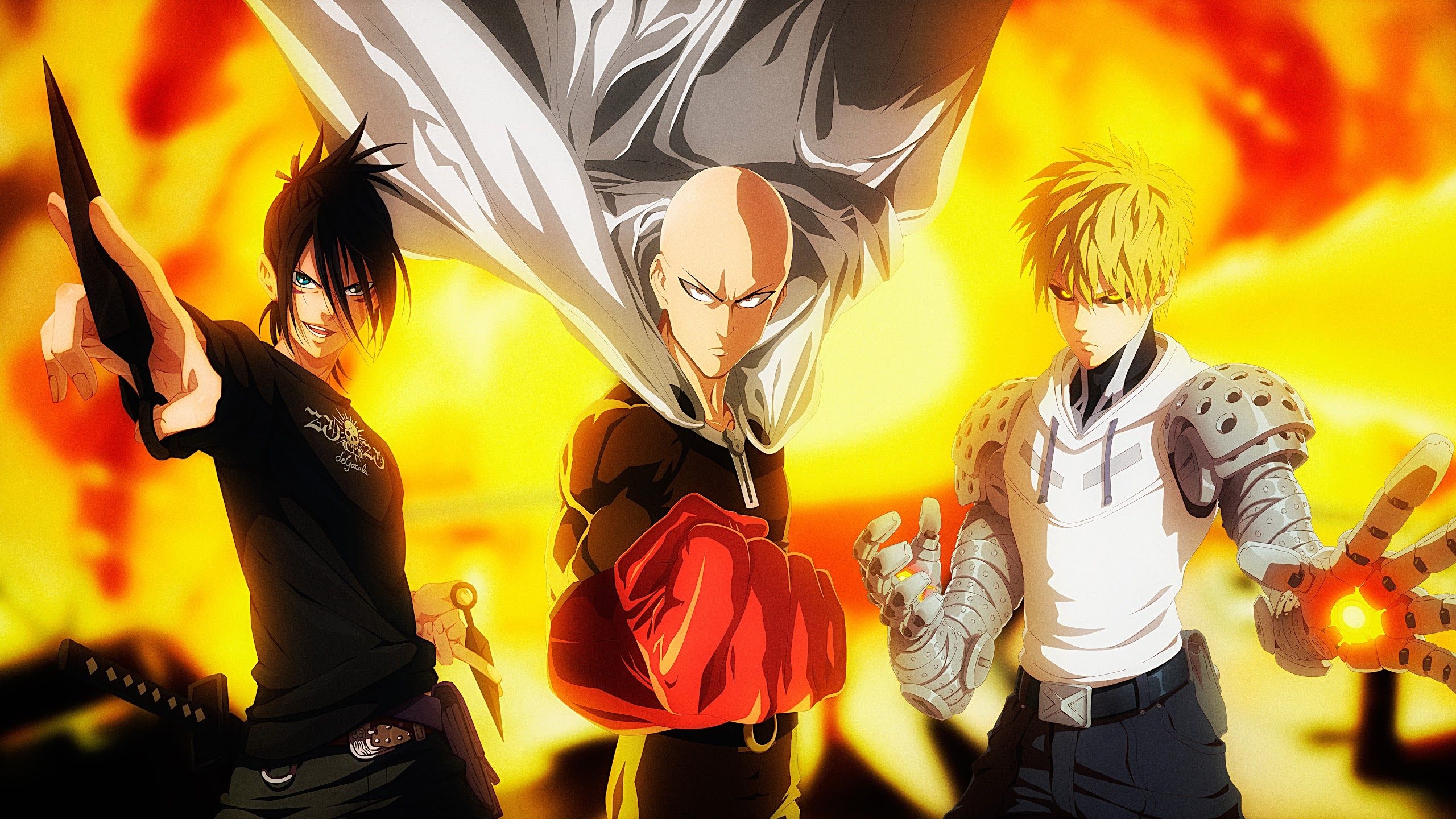 2560x1440 One Punch Man Saitama Sonic Genos 4K Wallpaper, Desktop