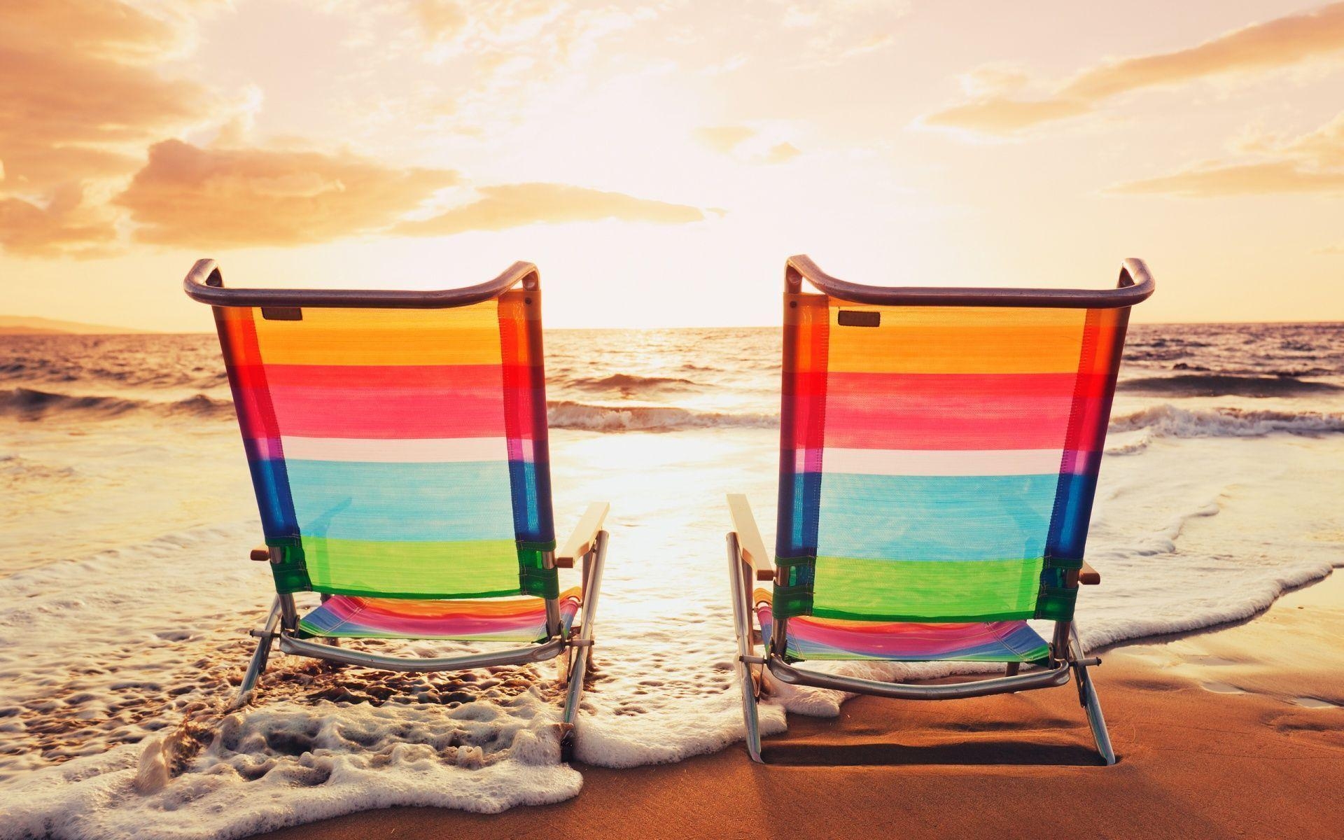 1920x1200 Chairs On Summer Sunset Beach Wallpaper, Desktop