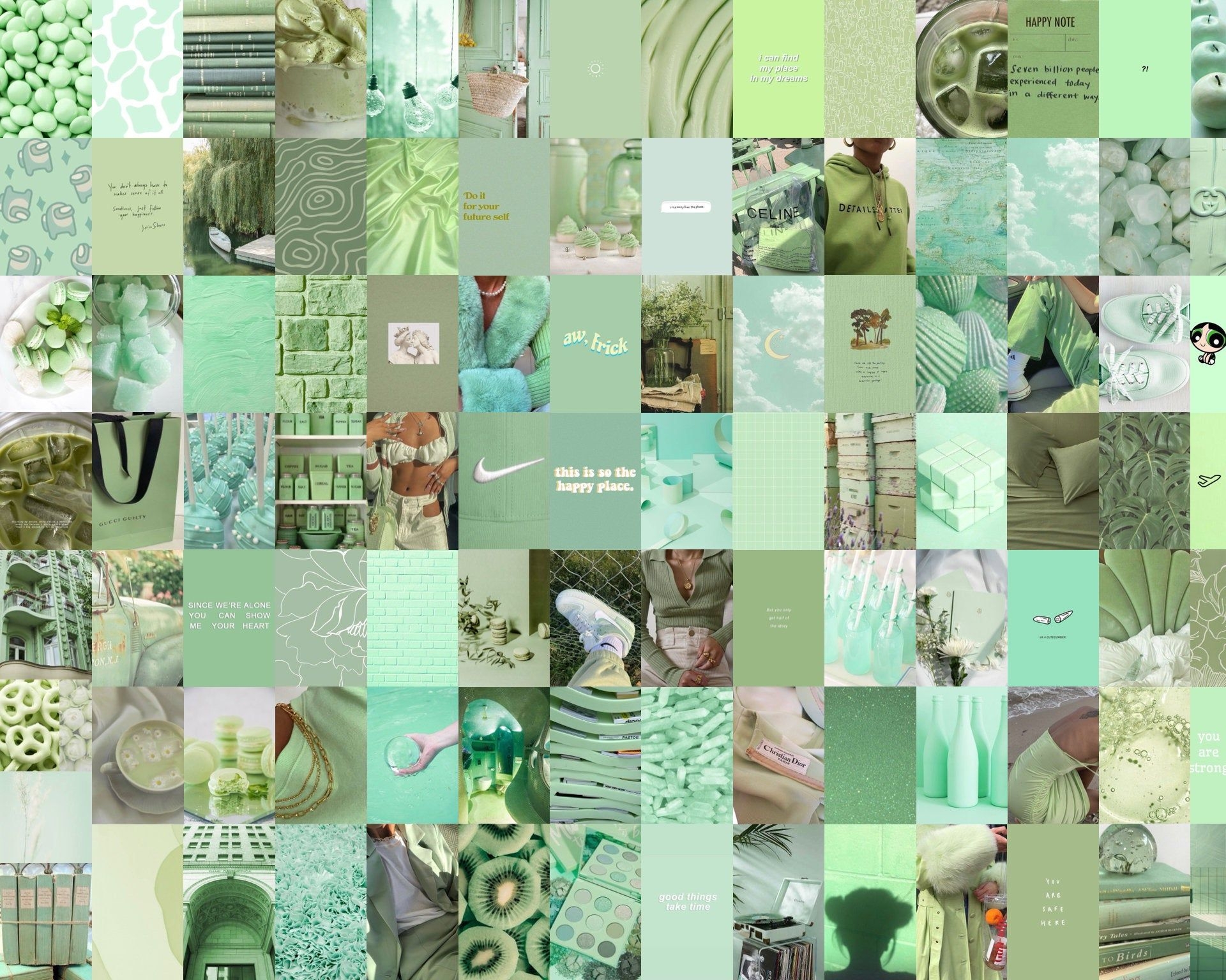 1920x1540 Mint Green Wall Collage Kit Sage Green Collage Kit Green. Mint green wallpaper, Aesthetic collage, Wall collage, Desktop