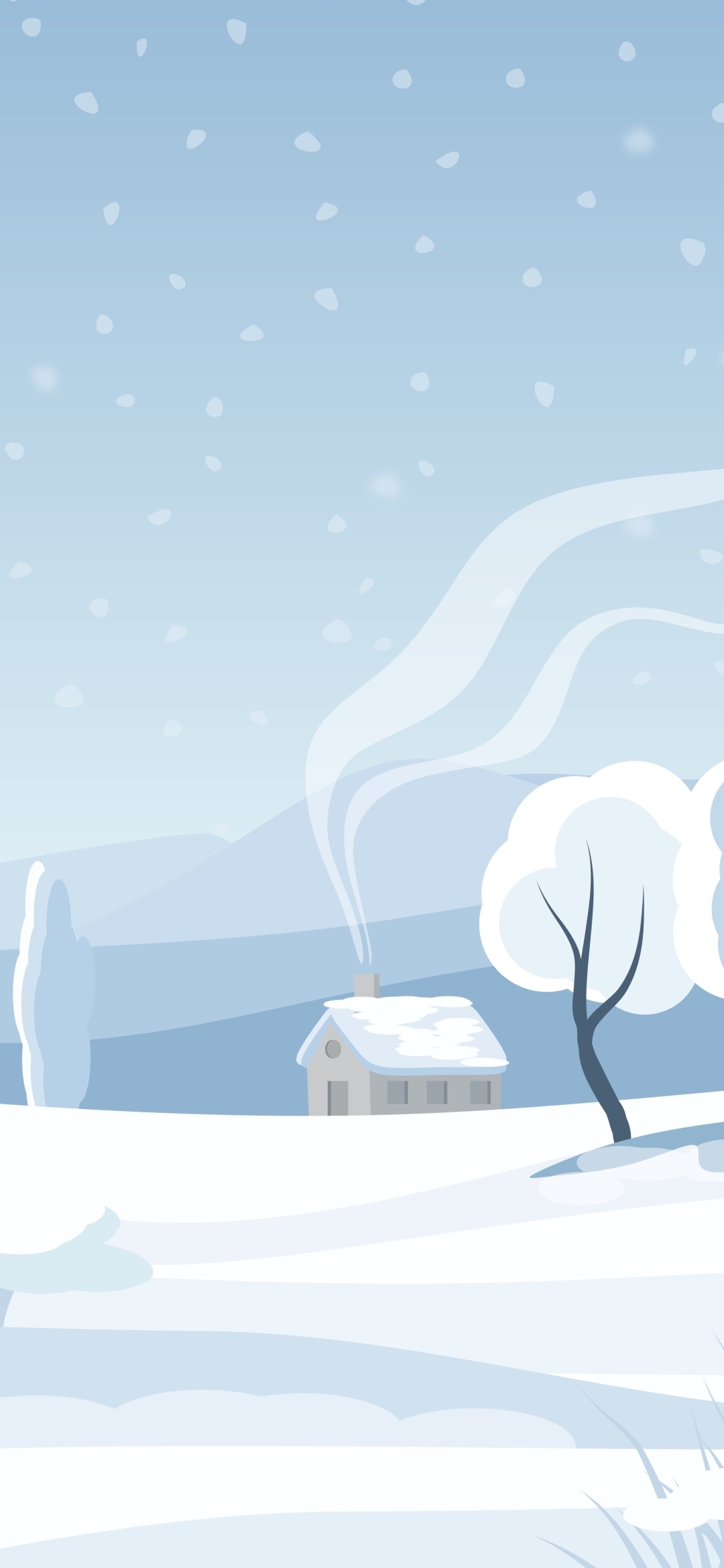 1080x2340 Minimalistic Winter Cabin Scene, Phone