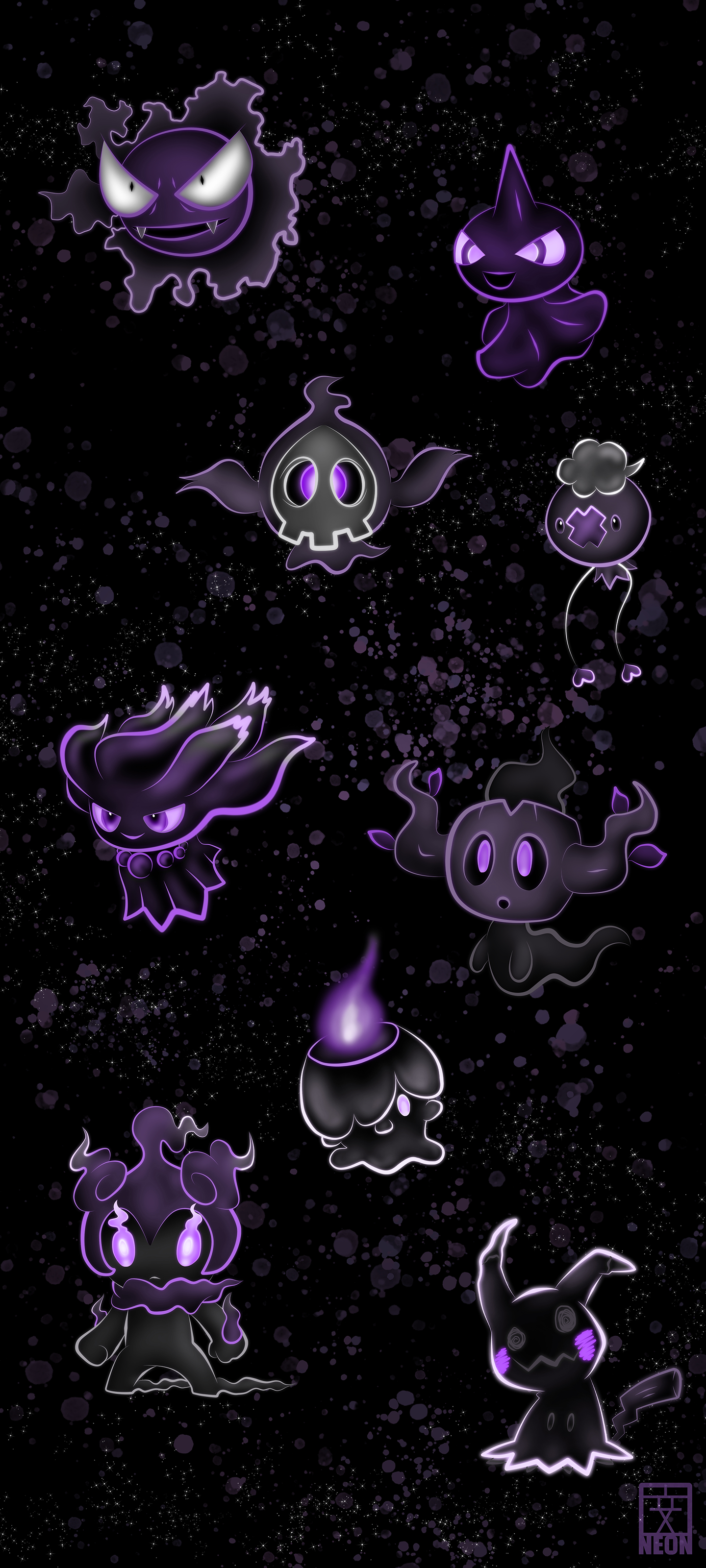 1440x3200 Neon Ghost Pokemon Phone Wallpaper, Phone