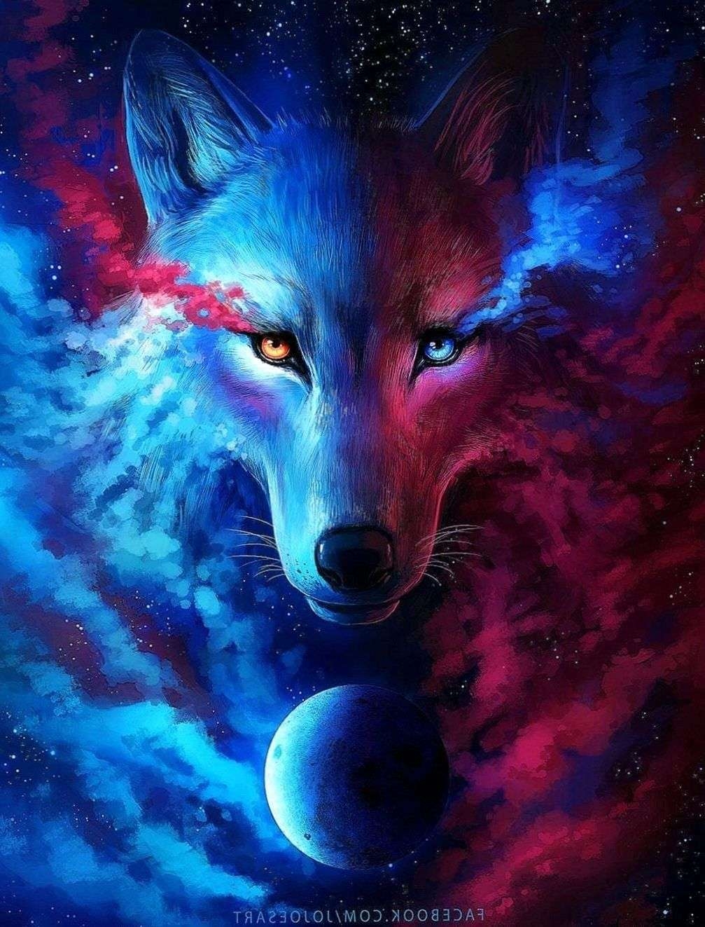 1010x1330 Red And Blue Wolf Wallpaper, Phone