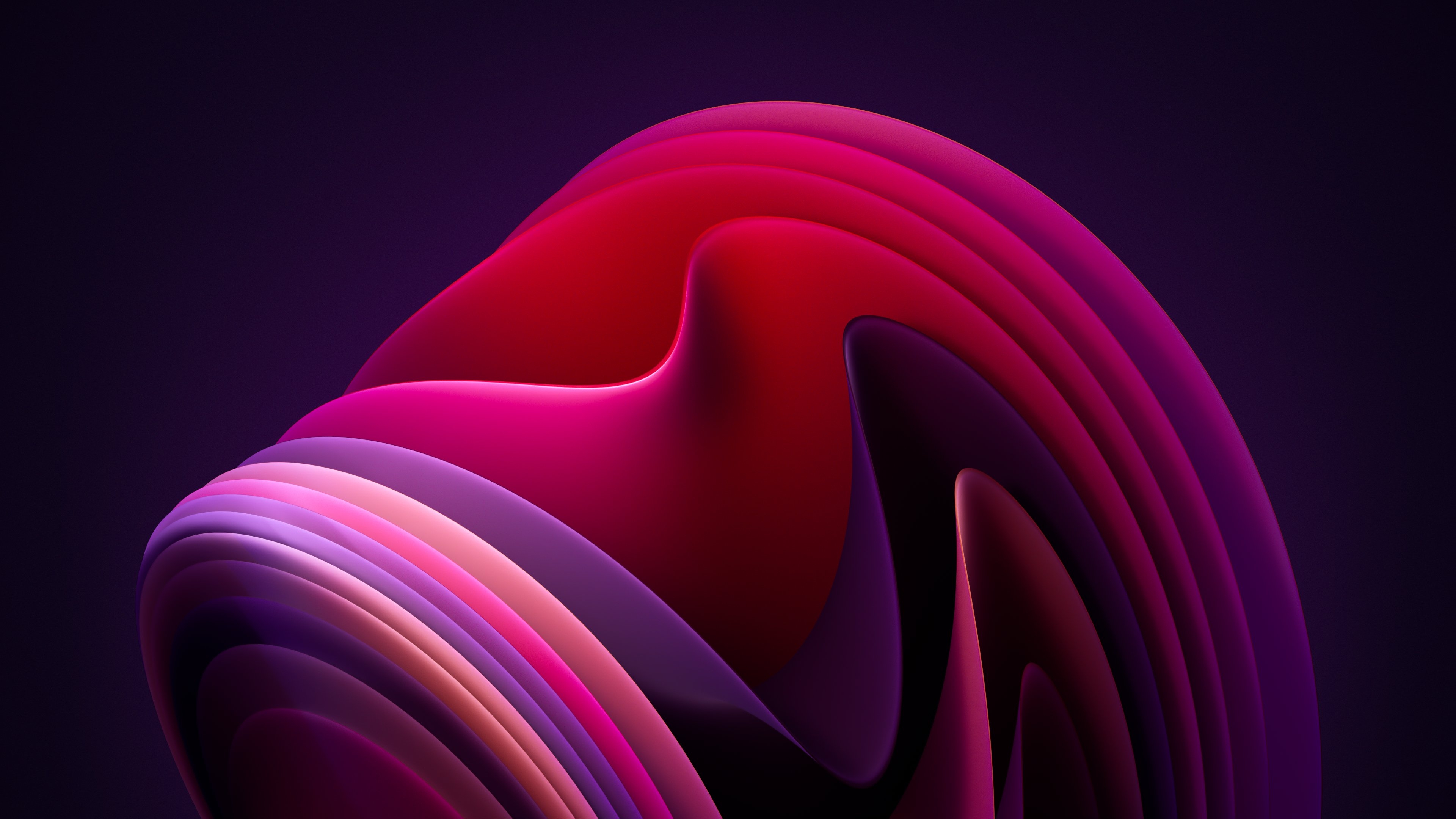 3840x2160 Windows 11 Wallpaper 4K, Flow, Dark Mode, Dark background, Pink, Abstract, Desktop