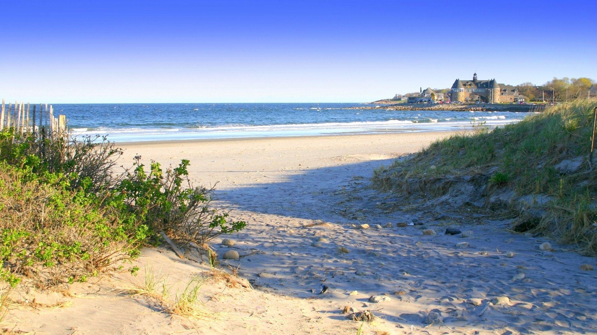 1920x1080 Beaches: Naraggansett Beach Rhode Island Bushes Pathway Mansion Dual, Desktop