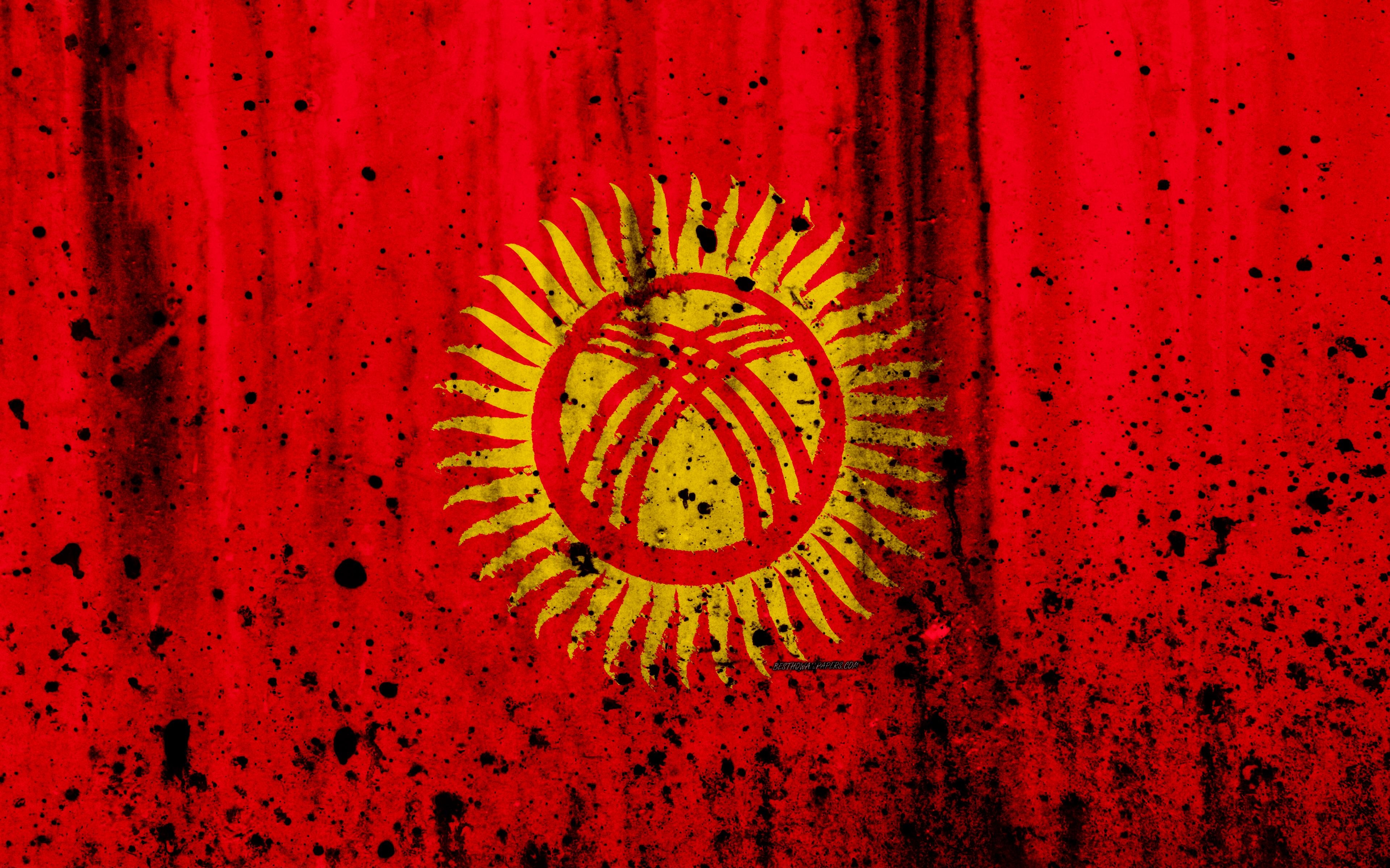 3840x2400 Download wallpaper Kirghiz flag, 4k, grunge, Asia, flag, Desktop