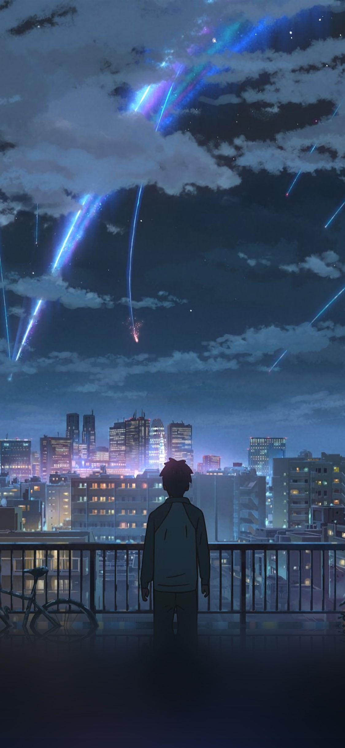 1130x2440 iPhone X wallpaper. yourname night anime sky illustration art, Phone